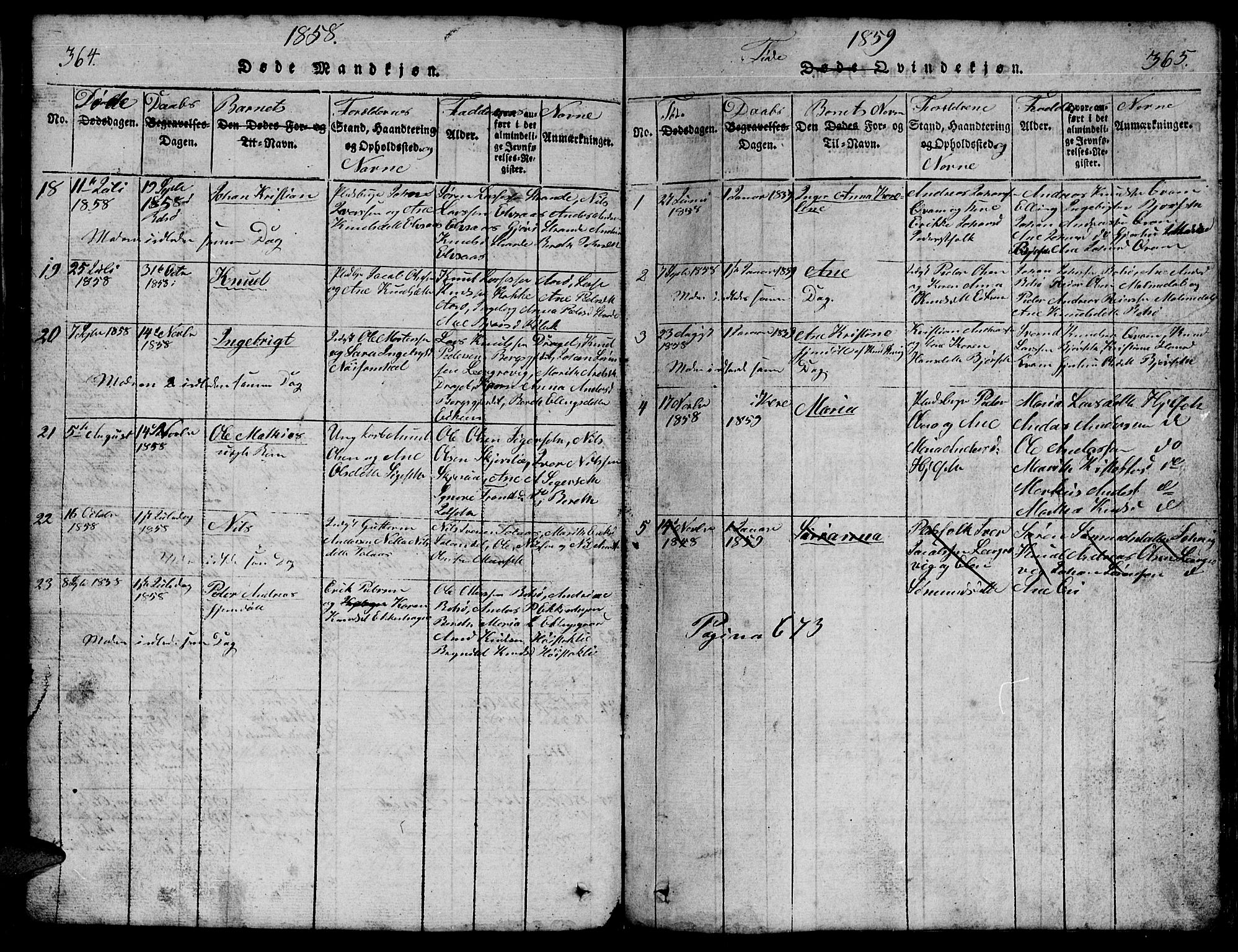 Ministerialprotokoller, klokkerbøker og fødselsregistre - Møre og Romsdal, SAT/A-1454/555/L0665: Parish register (copy) no. 555C01, 1818-1868, p. 364-365