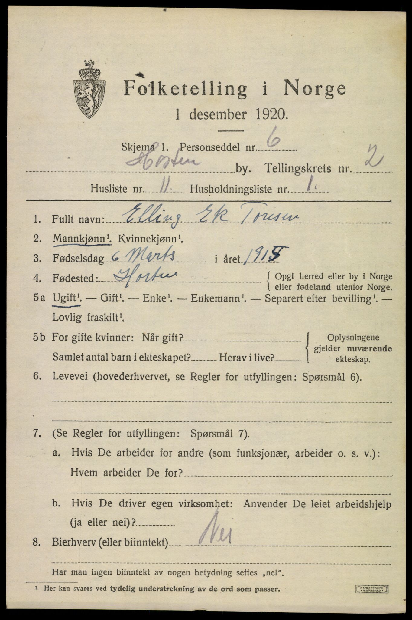 SAKO, 1920 census for Horten, 1920, p. 10341