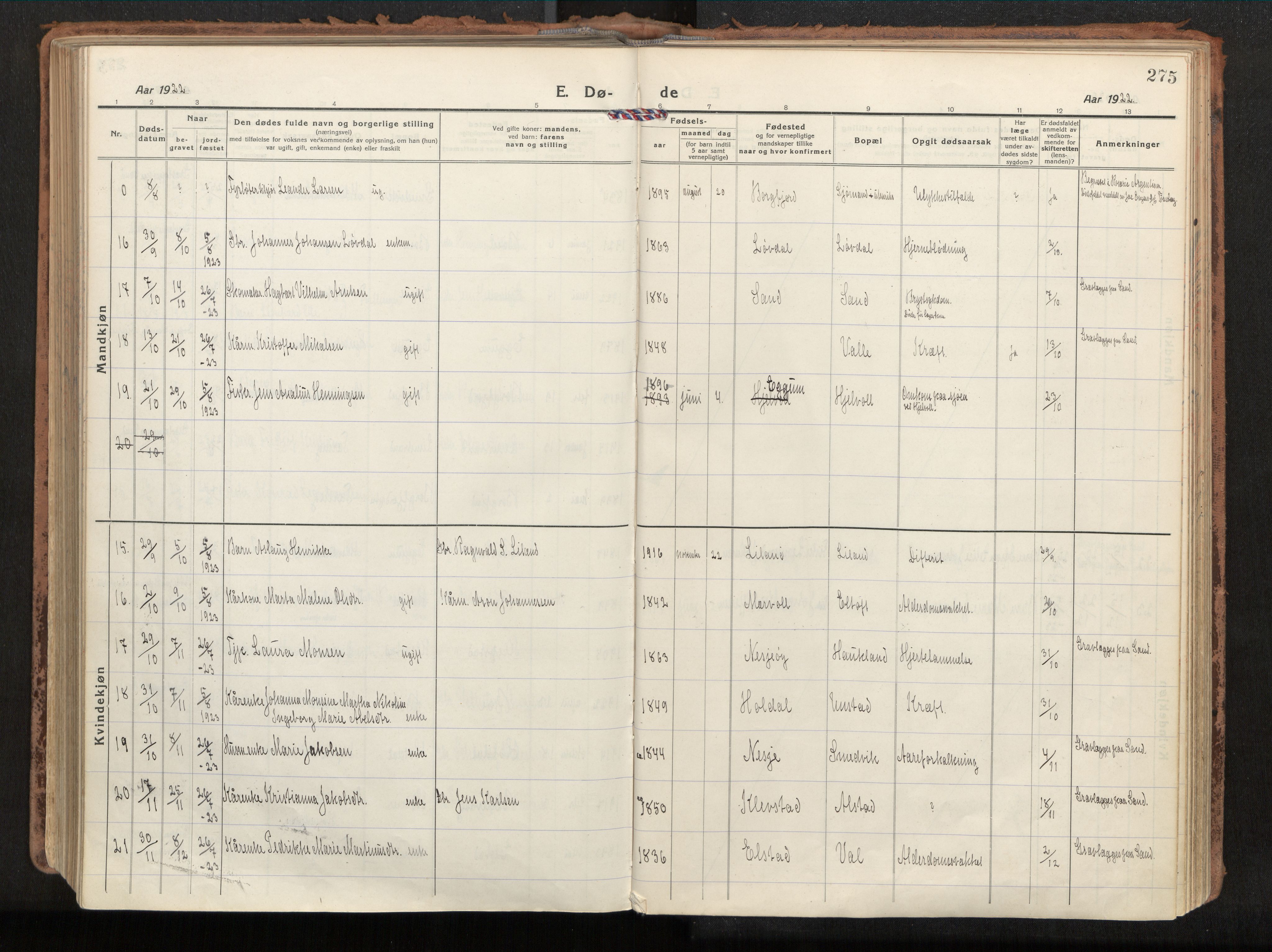Ministerialprotokoller, klokkerbøker og fødselsregistre - Nordland, SAT/A-1459/880/L1136: Parish register (official) no. 880A10, 1919-1927, p. 275