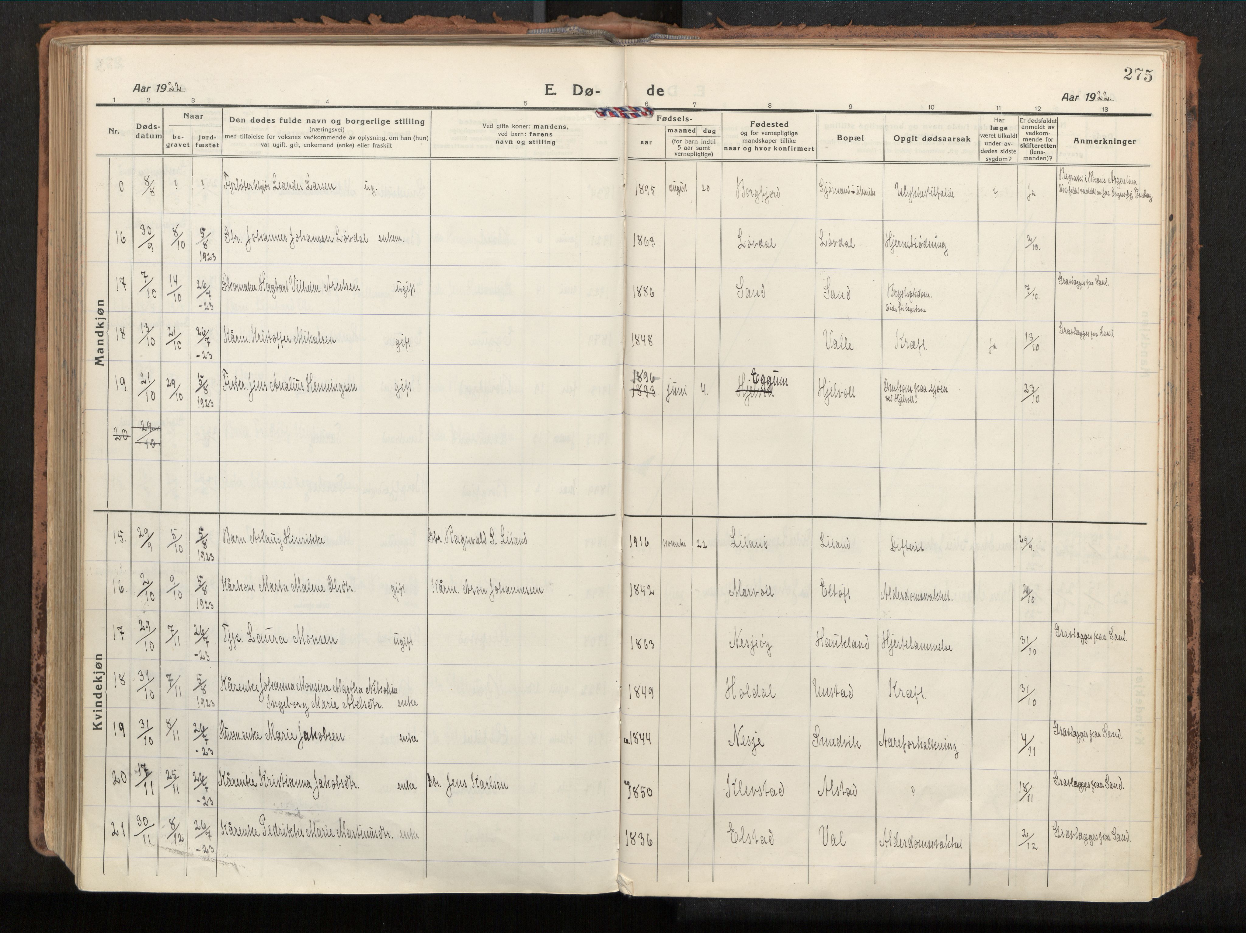 Ministerialprotokoller, klokkerbøker og fødselsregistre - Nordland, AV/SAT-A-1459/880/L1136: Parish register (official) no. 880A10, 1919-1927, p. 275