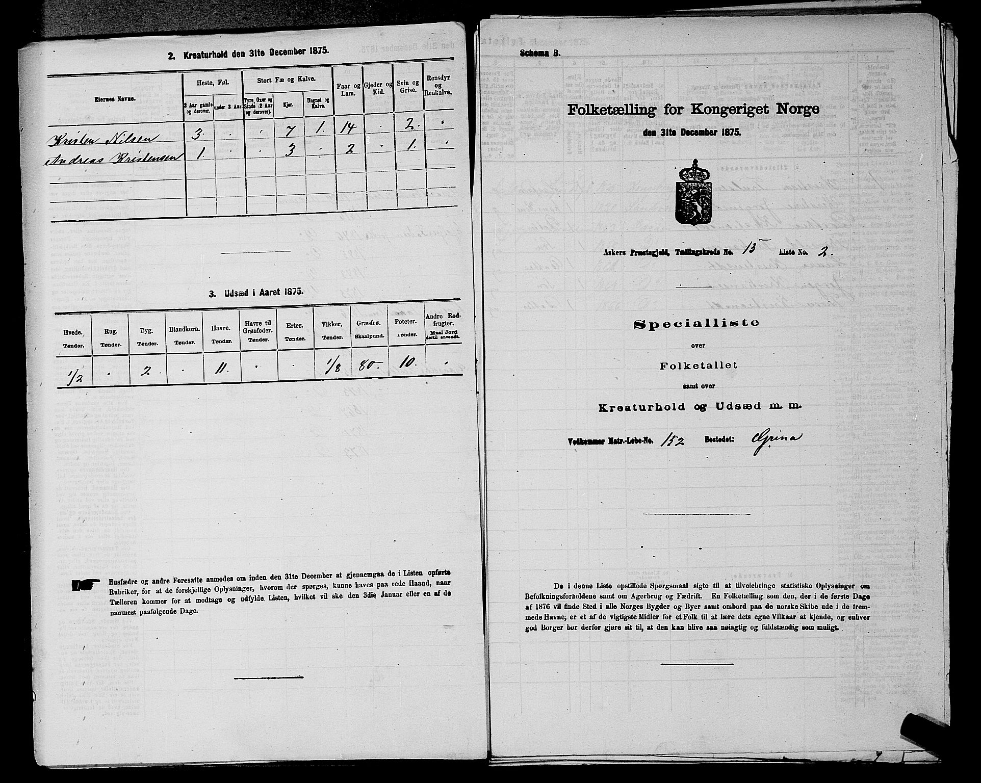 RA, 1875 census for 0220P Asker, 1875, p. 2630