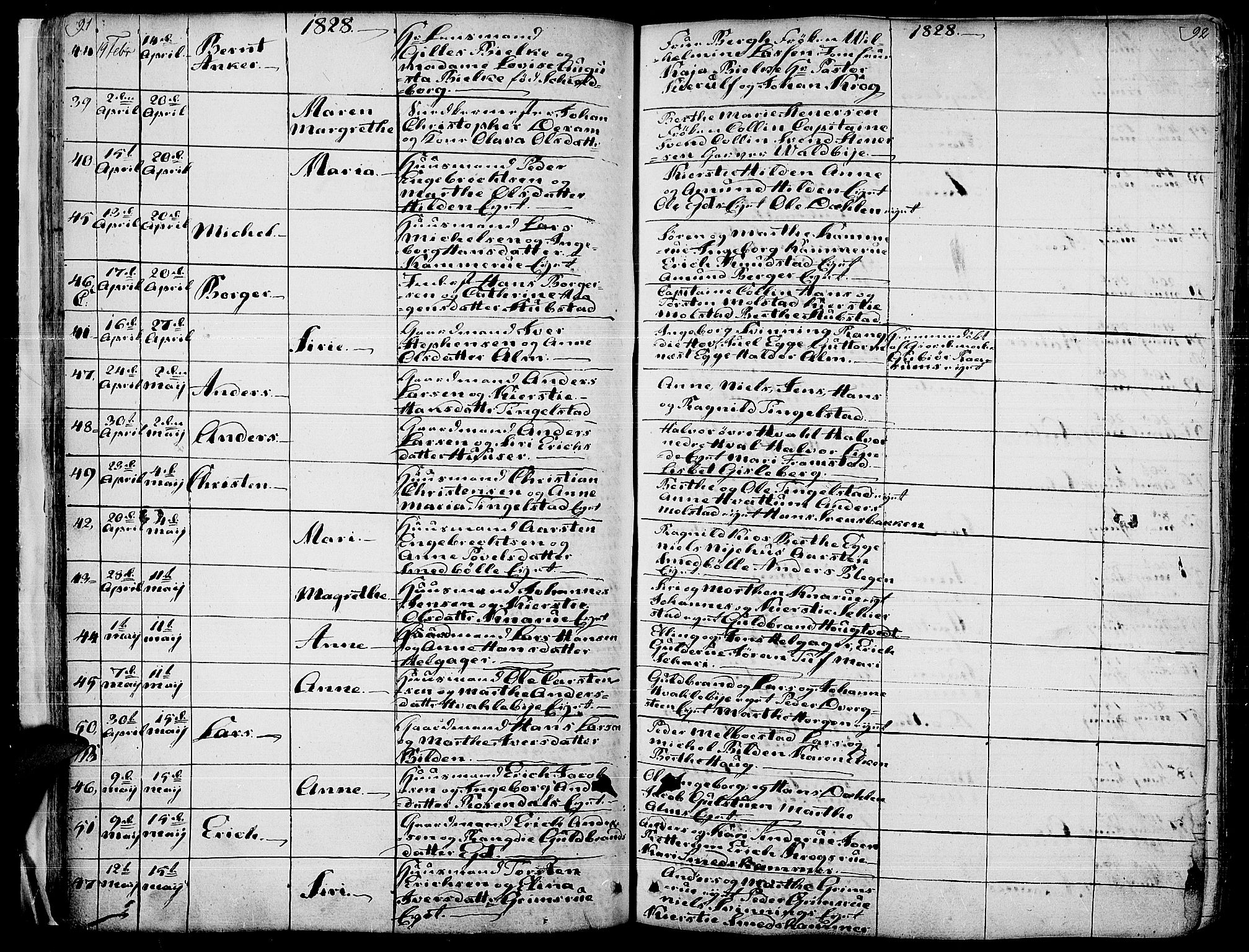 Gran prestekontor, AV/SAH-PREST-112/H/Ha/Haa/L0010: Parish register (official) no. 10, 1824-1842, p. 91-92