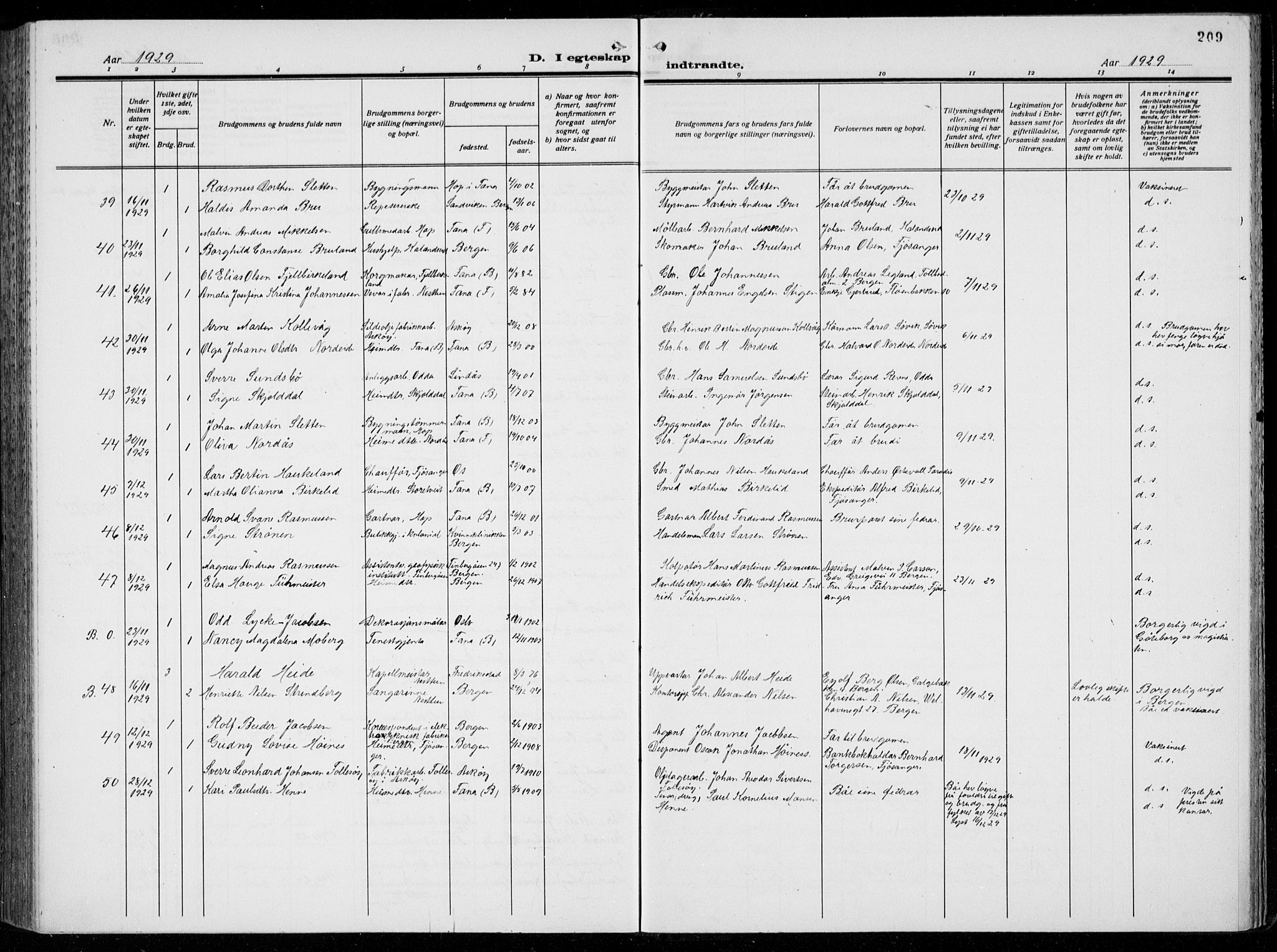 Birkeland Sokneprestembete, AV/SAB-A-74601/H/Hab: Parish register (copy) no. A  8, 1923-1933, p. 209