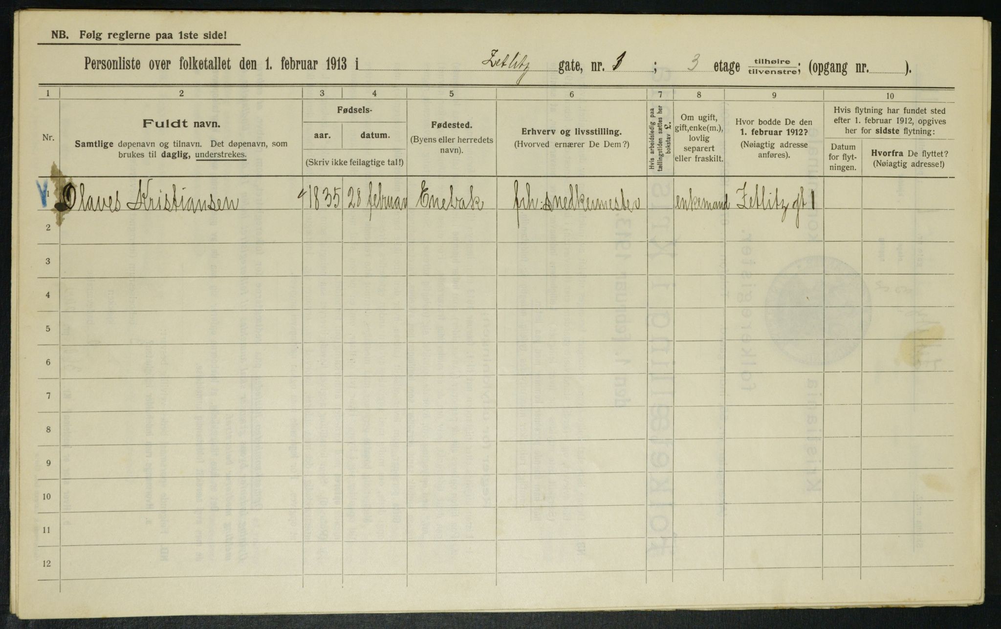 OBA, Municipal Census 1913 for Kristiania, 1913, p. 128513