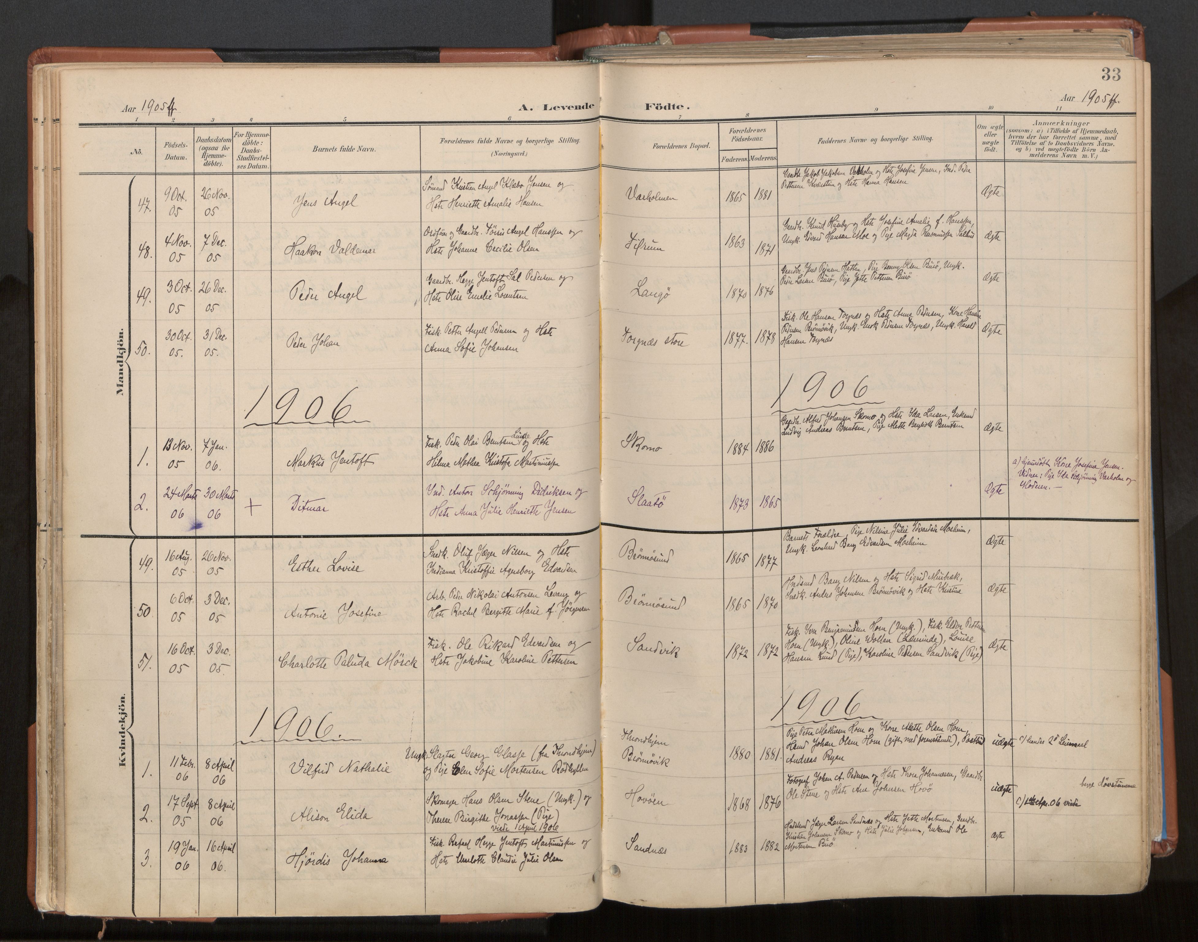 Ministerialprotokoller, klokkerbøker og fødselsregistre - Nordland, SAT/A-1459/813/L0201: Parish register (official) no. 813A11, 1901-1918, p. 33