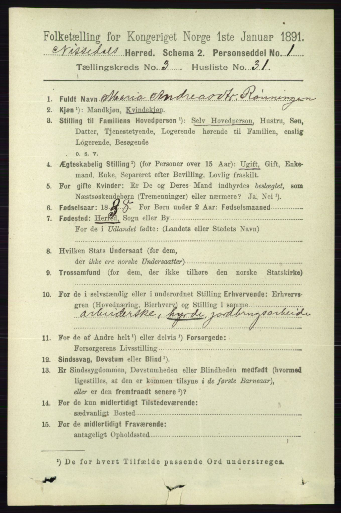 RA, 1891 census for 0830 Nissedal, 1891, p. 827