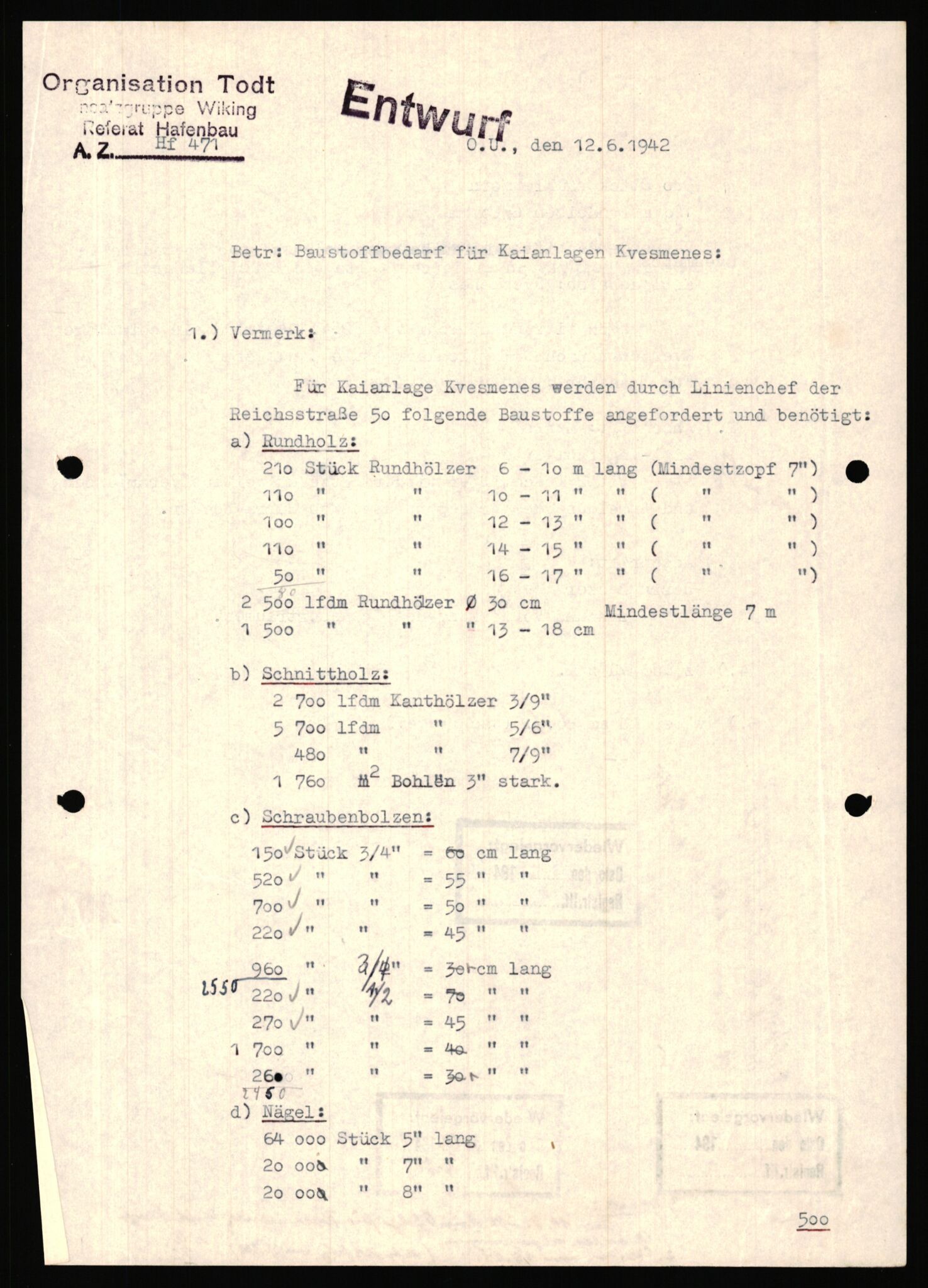 Tyske arkiver, Organisation Todt (OT), Einsatzgruppe Wiking, AV/RA-RAFA-2188/1/E/E6/E6c/L0007: Nachschub: Arkivkode 9451-9490, 1940-1945, p. 92