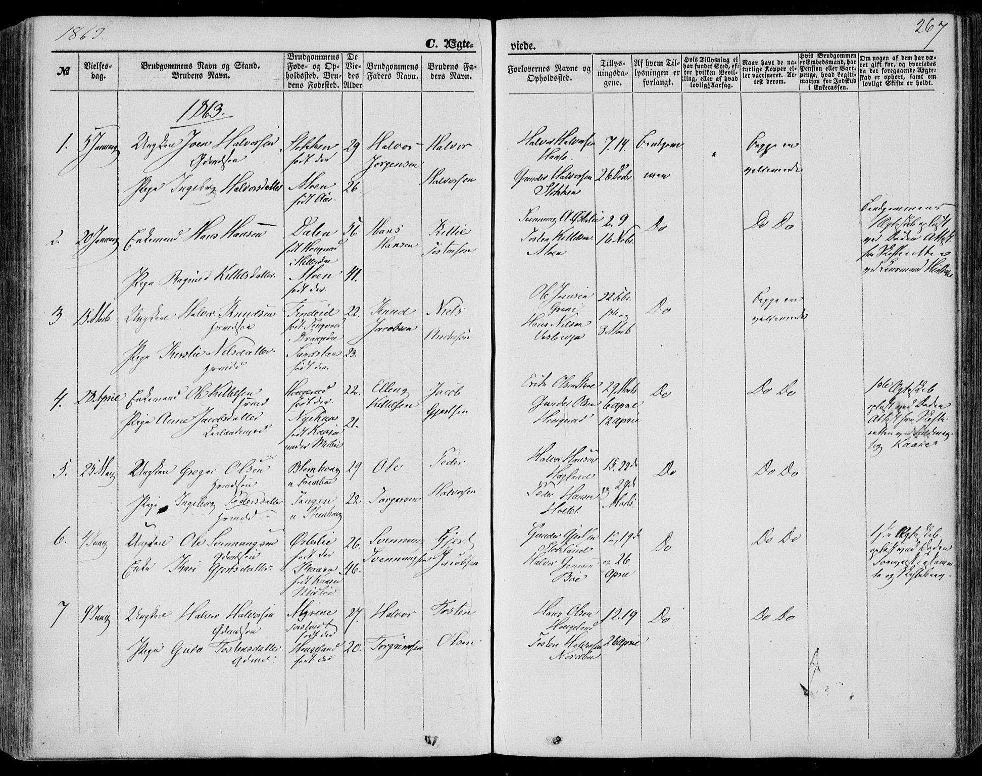 Bø kirkebøker, SAKO/A-257/F/Fa/L0009: Parish register (official) no. 9, 1862-1879, p. 267