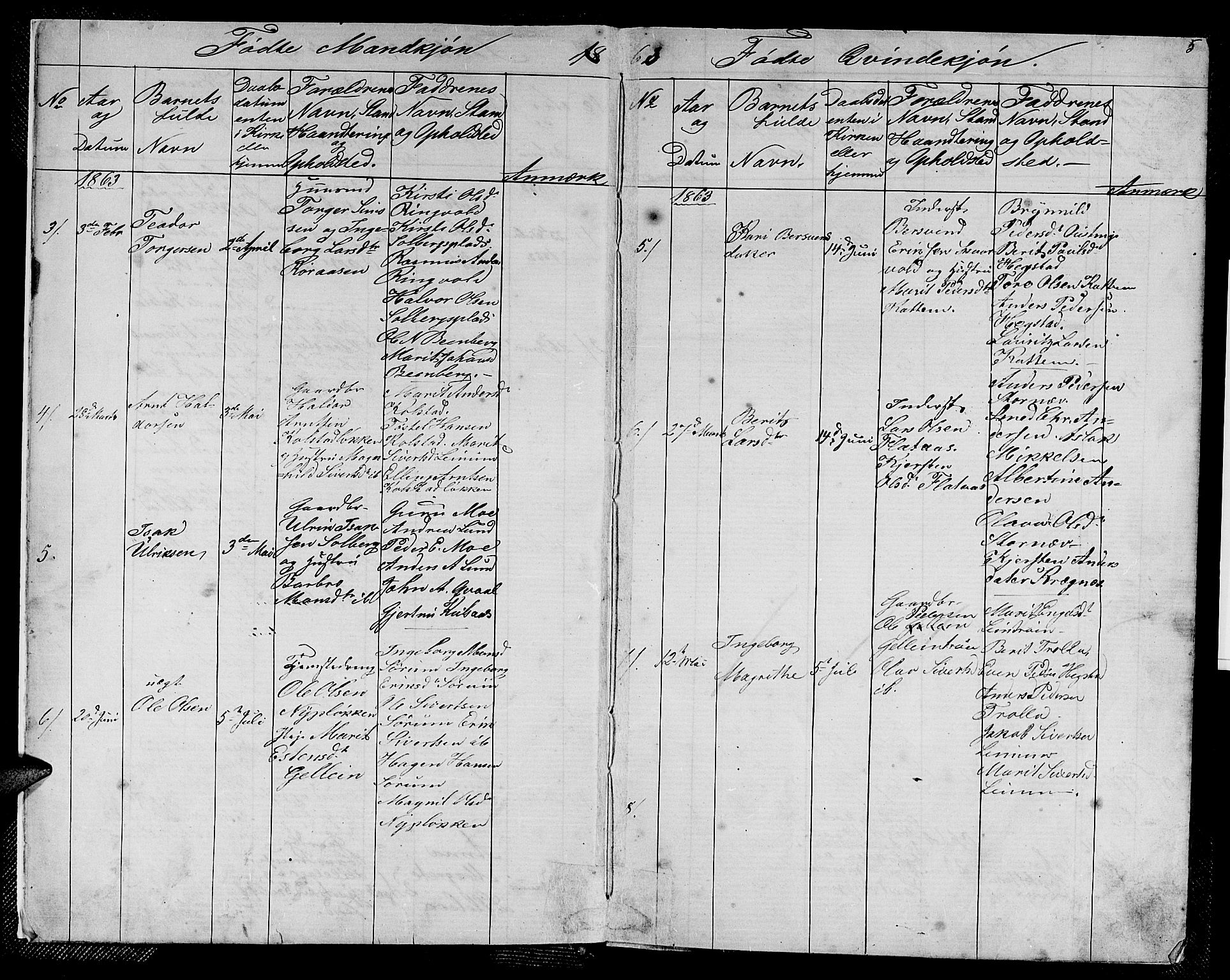 Ministerialprotokoller, klokkerbøker og fødselsregistre - Sør-Trøndelag, AV/SAT-A-1456/613/L0394: Parish register (copy) no. 613C02, 1862-1886, p. 5