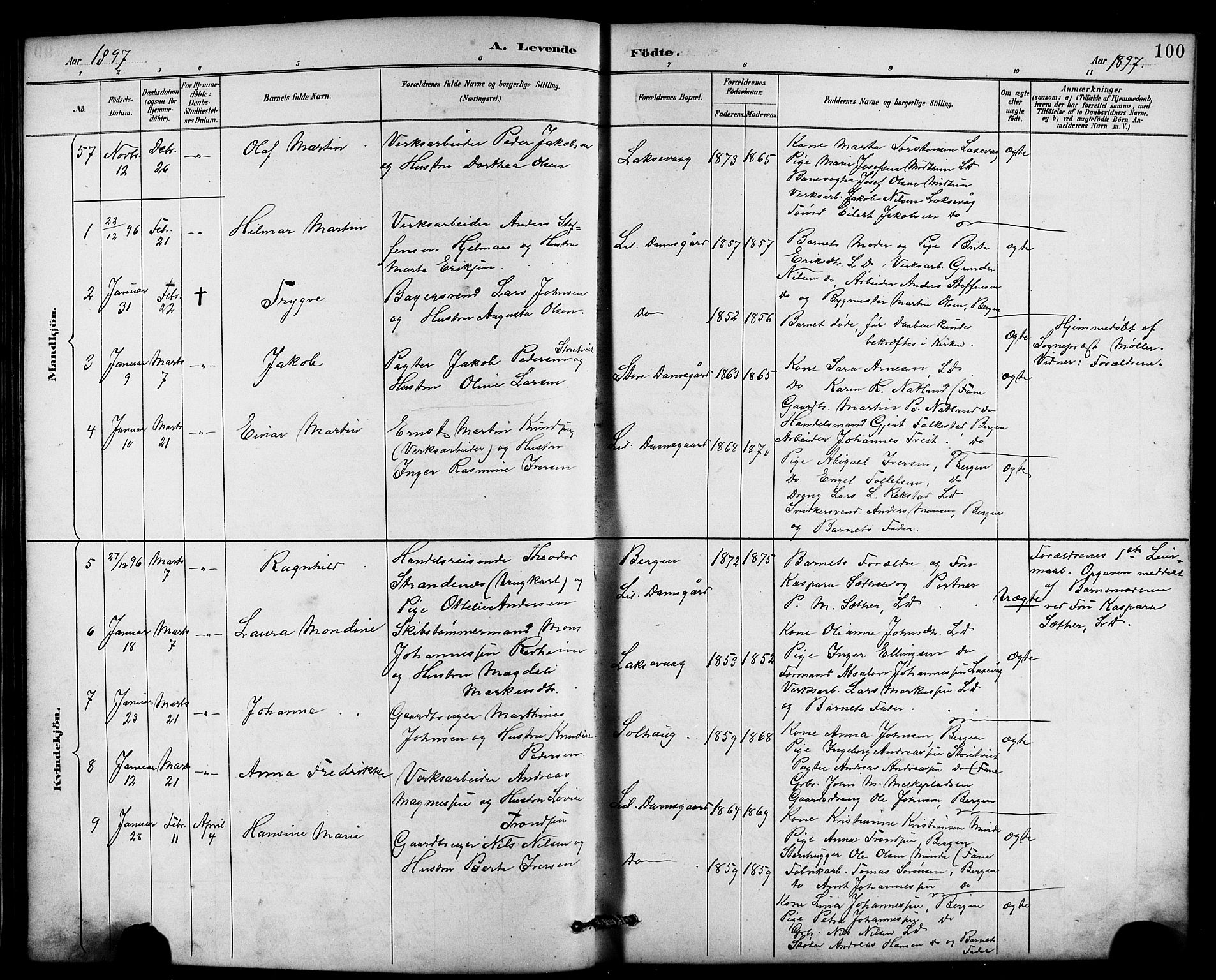 Laksevåg Sokneprestembete, AV/SAB-A-76501/H/Ha/Hab/Haba/L0003: Parish register (copy) no. A 3, 1887-1899, p. 100