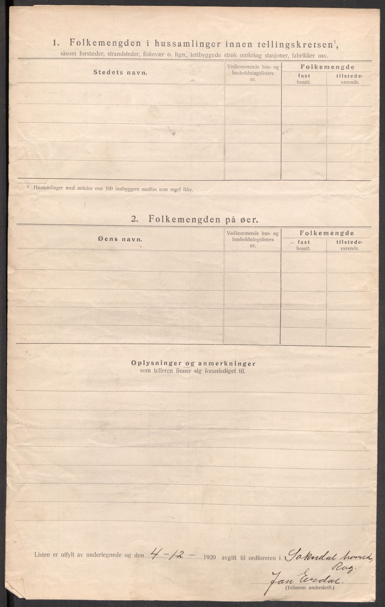 SAST, 1920 census for Sokndal, 1920, p. 47