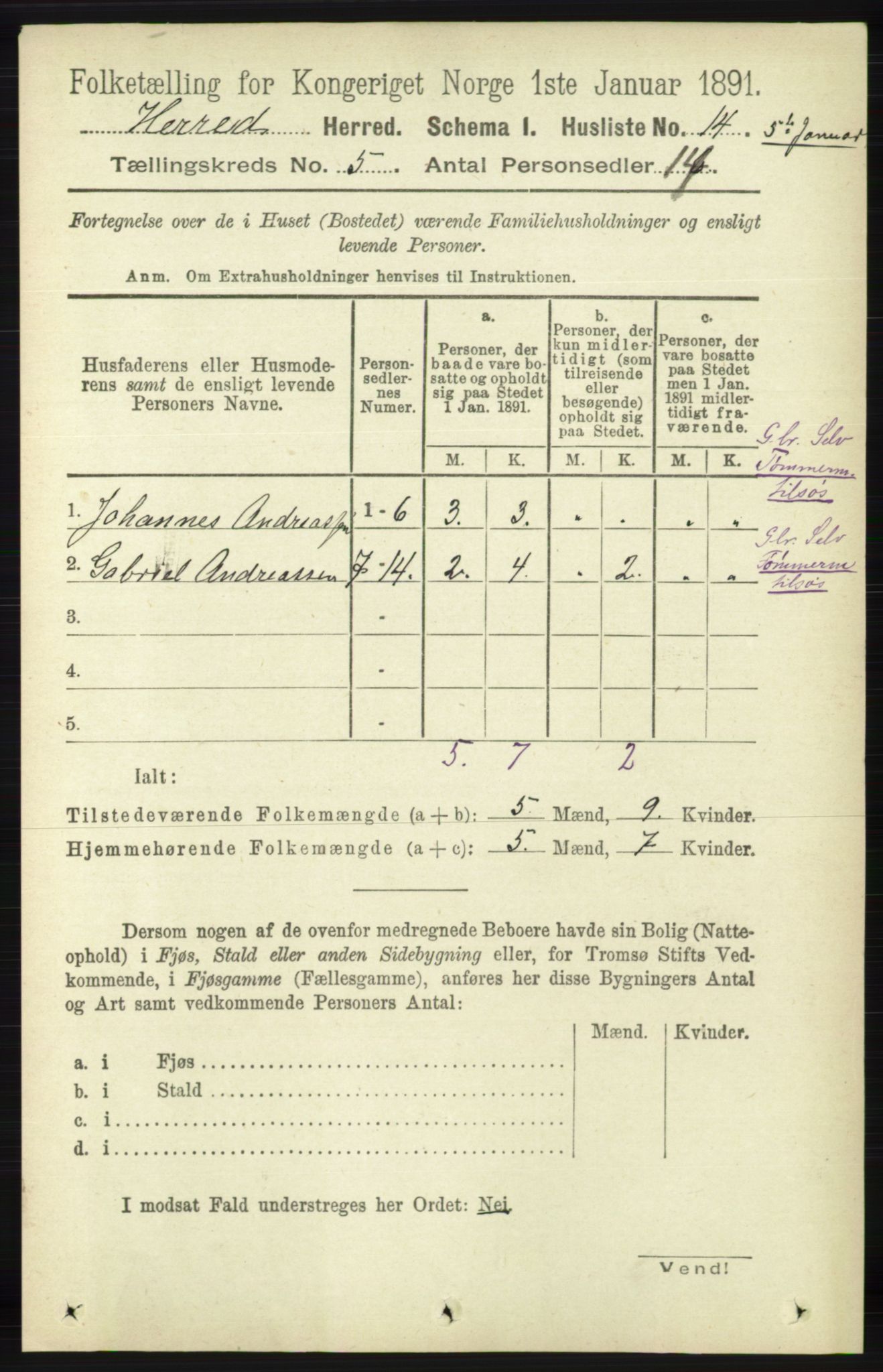 RA, 1891 census for 1039 Herad, 1891, p. 1740