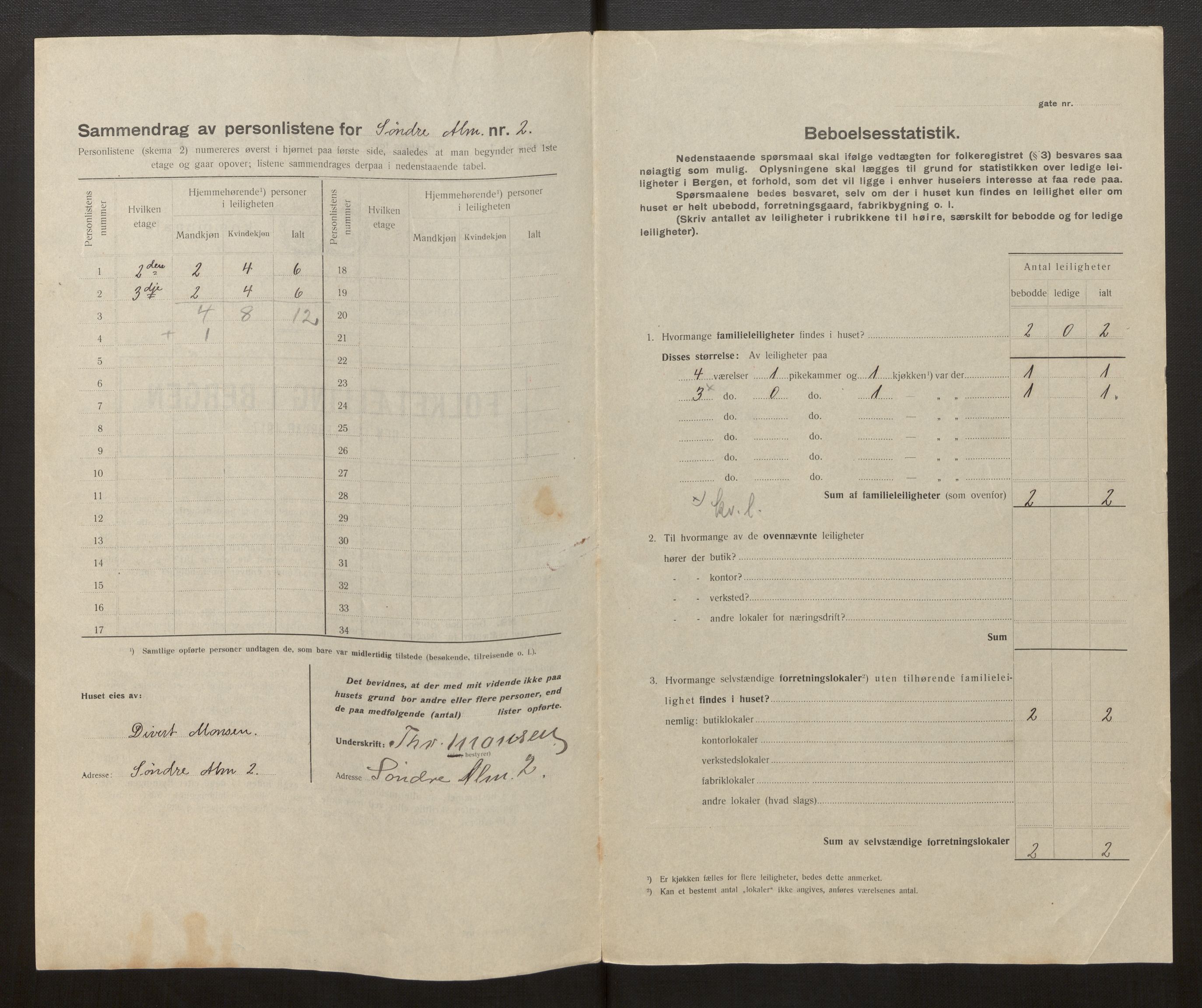 SAB, Municipal Census 1917 for Bergen, 1917, p. 40858