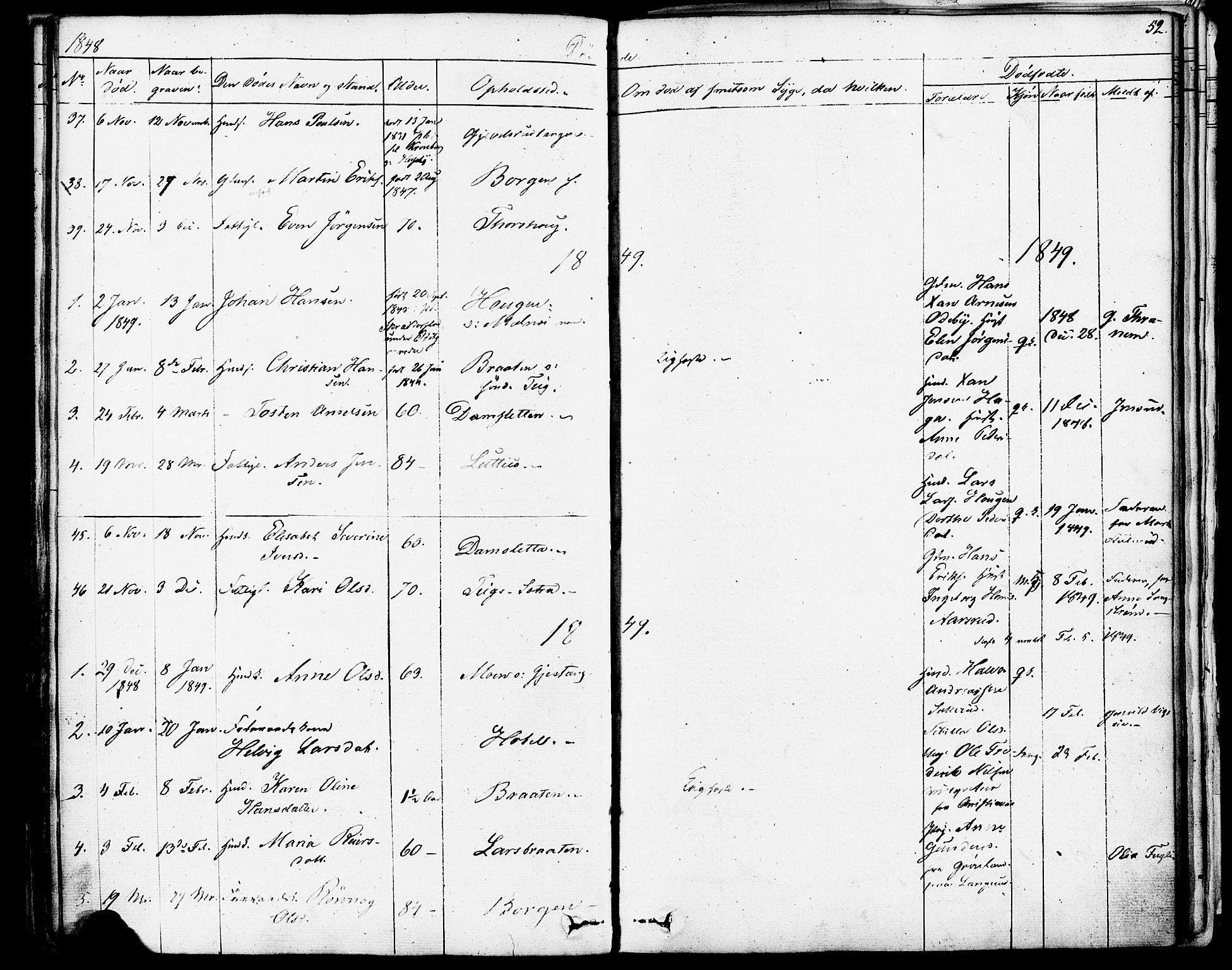 Enebakk prestekontor Kirkebøker, AV/SAO-A-10171c/F/Fa/L0013: Parish register (official) no. I 13, 1832-1882, p. 52