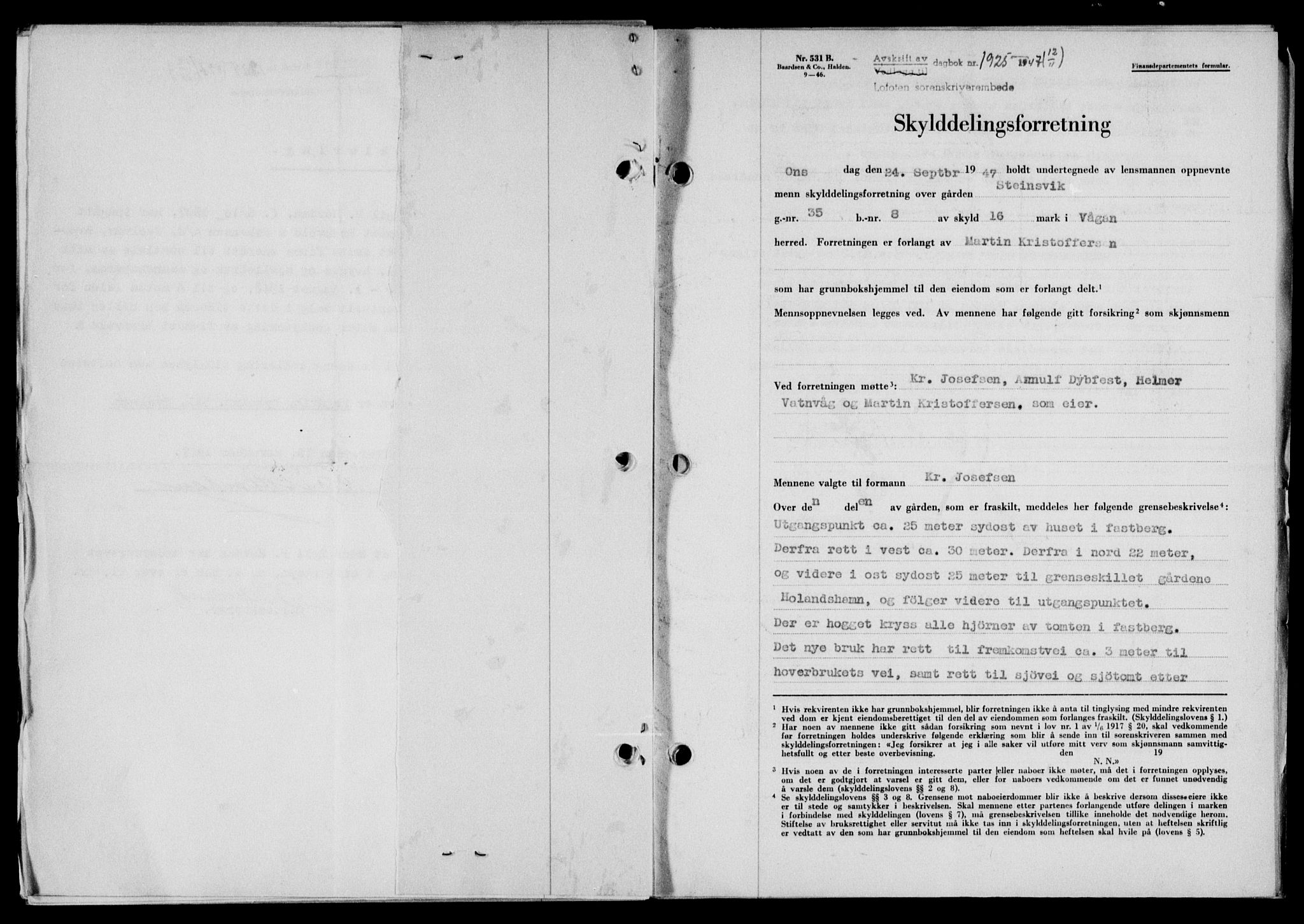 Lofoten sorenskriveri, SAT/A-0017/1/2/2C/L0017a: Mortgage book no. 17a, 1947-1948, Diary no: : 1925/1947