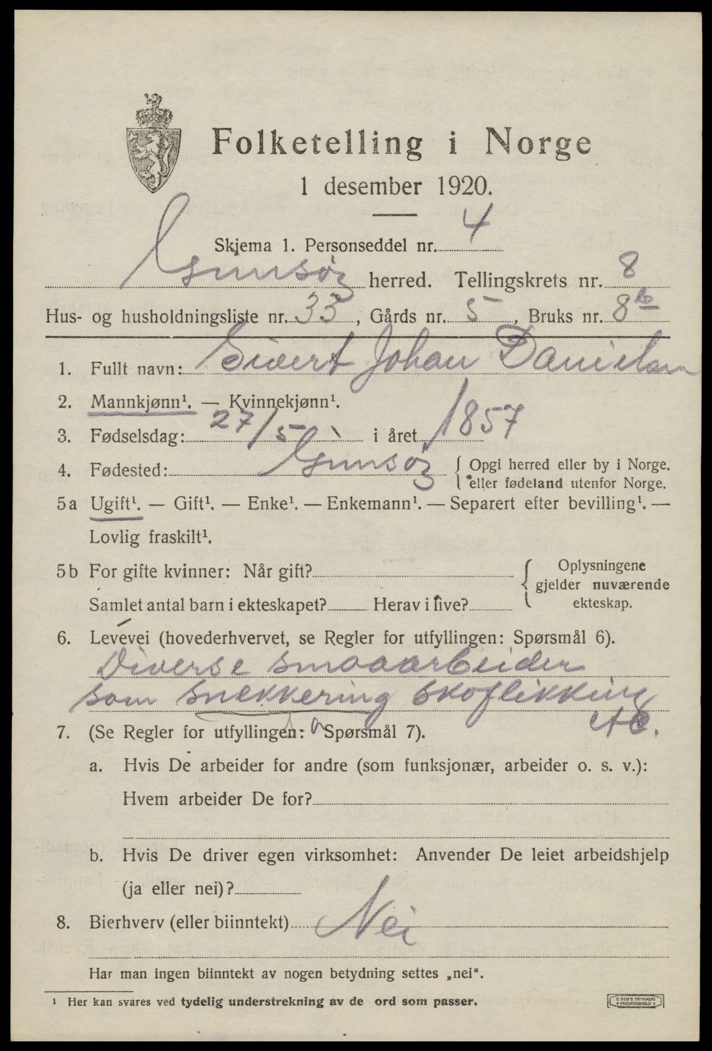 SAT, 1920 census for Gimsøy, 1920, p. 3545