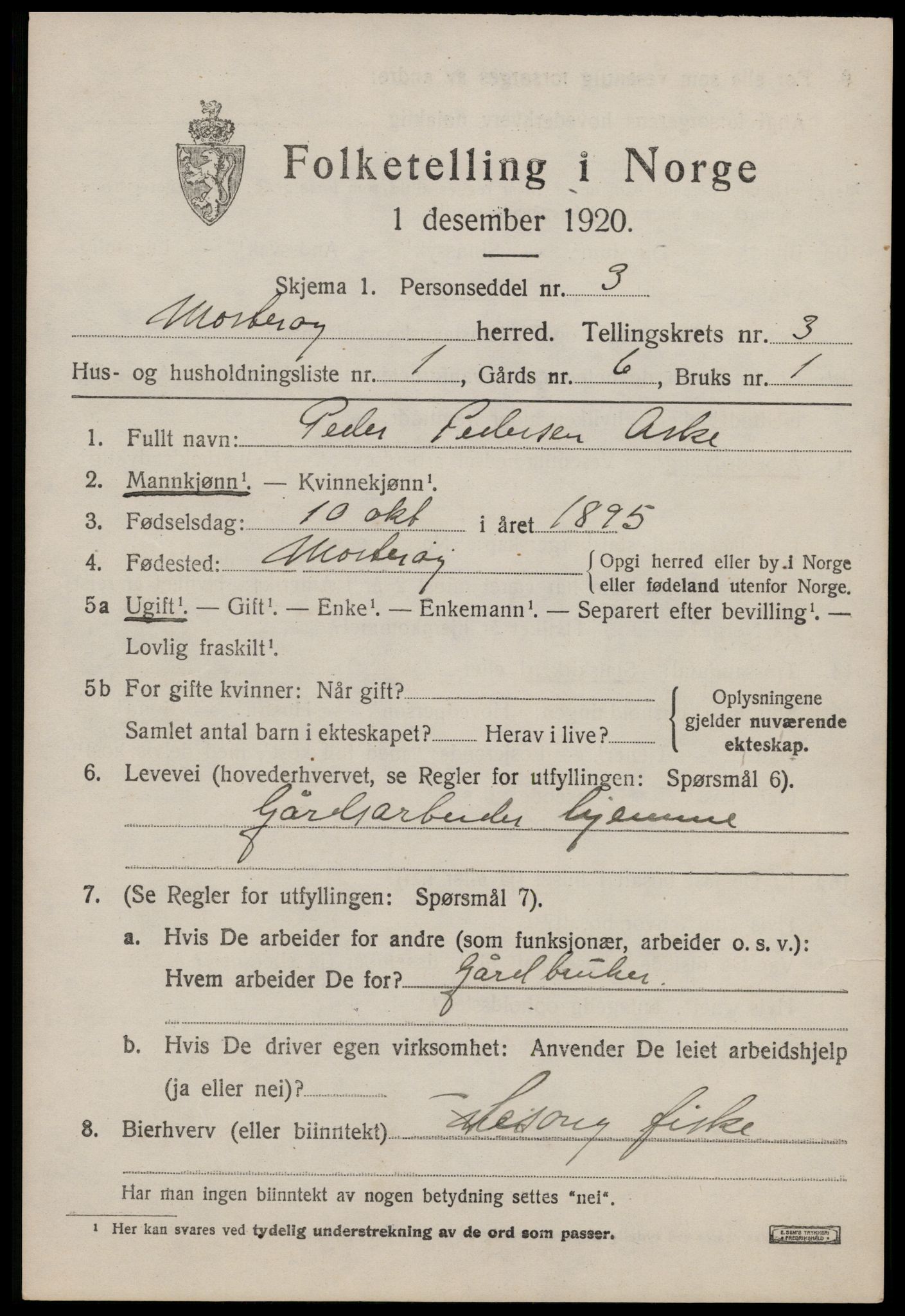 SAST, 1920 census for Mosterøy, 1920, p. 1066