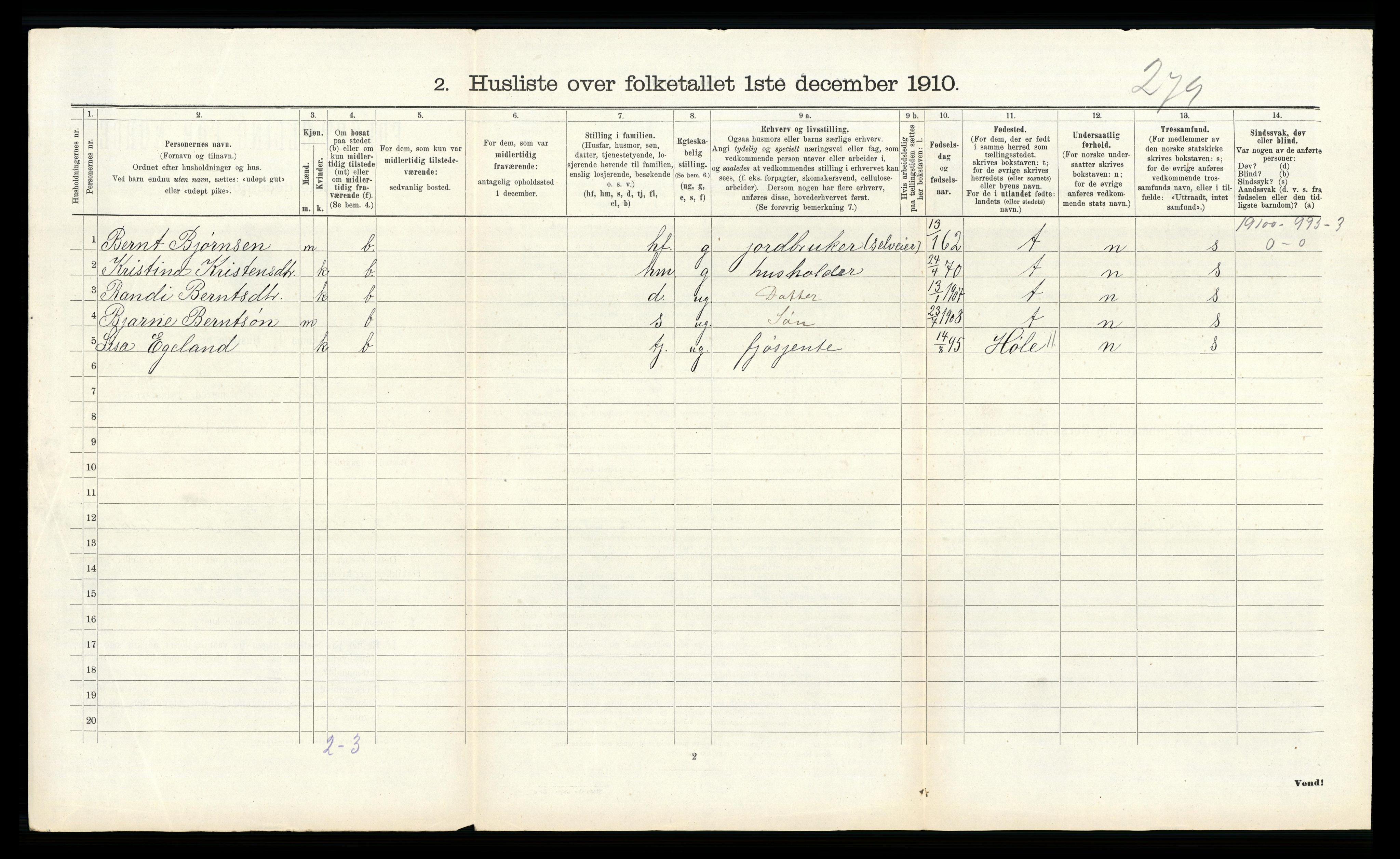 RA, 1910 census for Høyland, 1910, p. 169