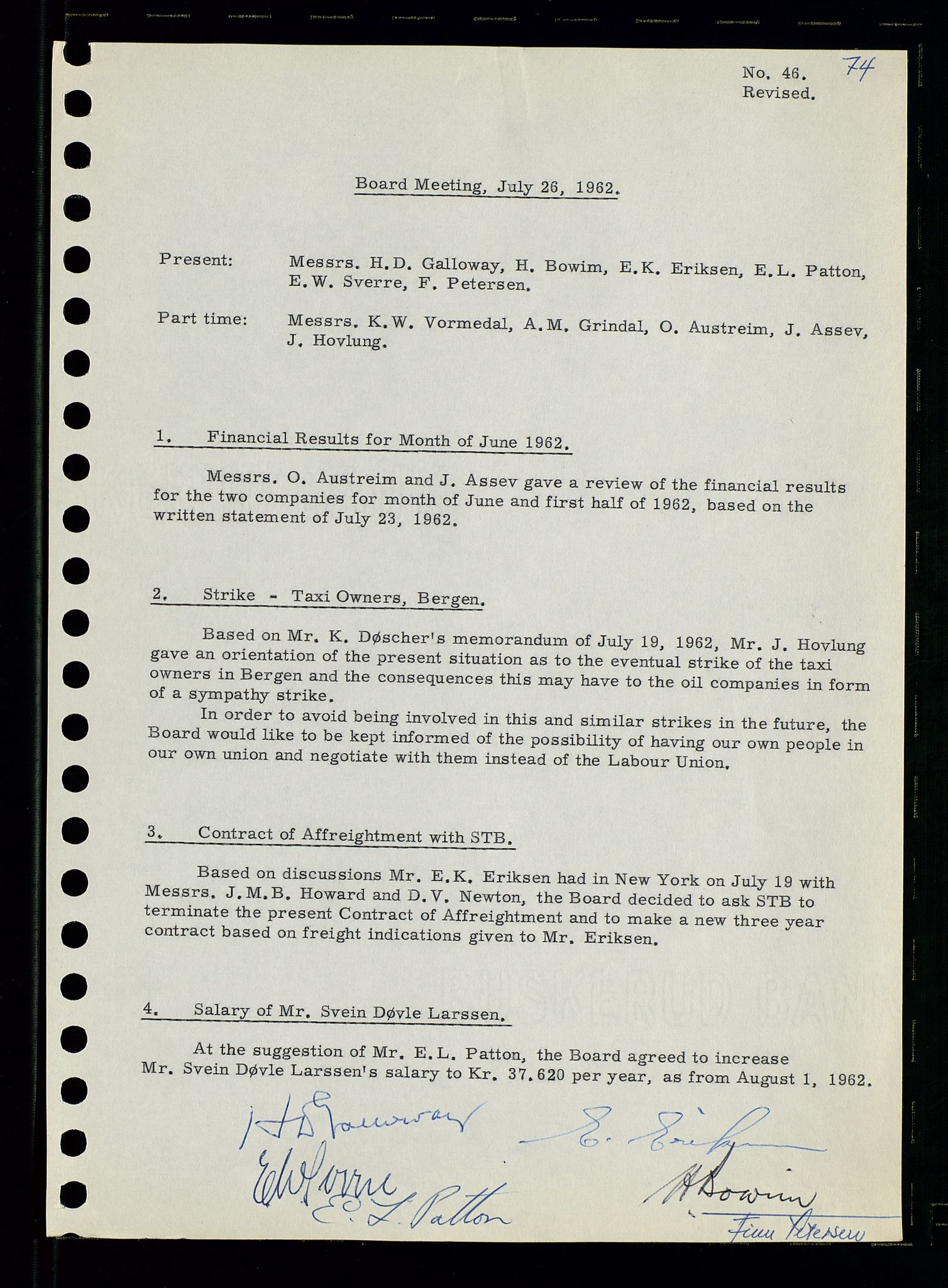 Pa 0982 - Esso Norge A/S, AV/SAST-A-100448/A/Aa/L0001/0003: Den administrerende direksjon Board minutes (styrereferater) / Den administrerende direksjon Board minutes (styrereferater), 1962, p. 74