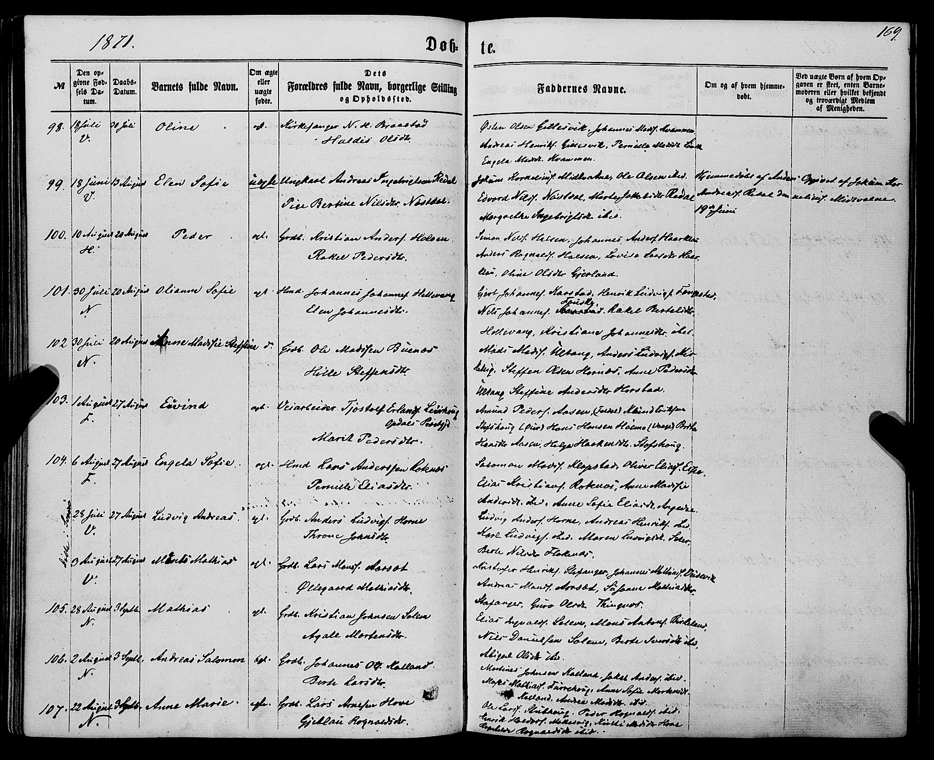 Førde sokneprestembete, SAB/A-79901/H/Haa/Haaa/L0009: Parish register (official) no. A 9, 1861-1877, p. 169
