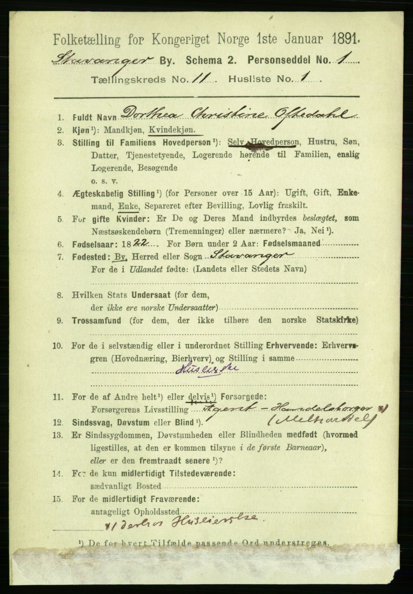 RA, 1891 census for 1103 Stavanger, 1891, p. 14043