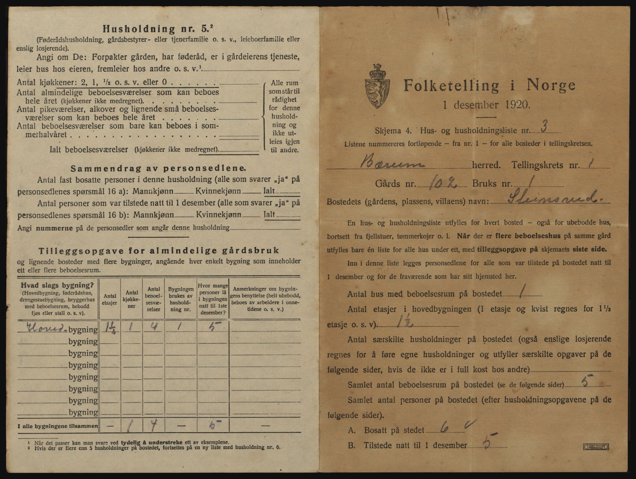 SAO, 1920 census for Bærum, 1920, p. 110