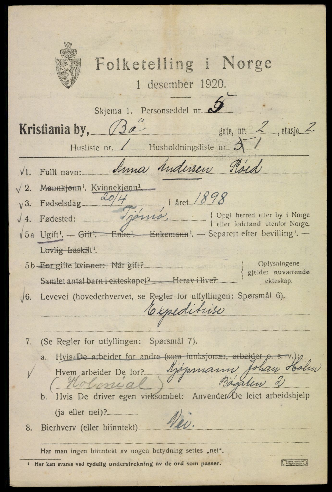 SAO, 1920 census for Kristiania, 1920, p. 180763