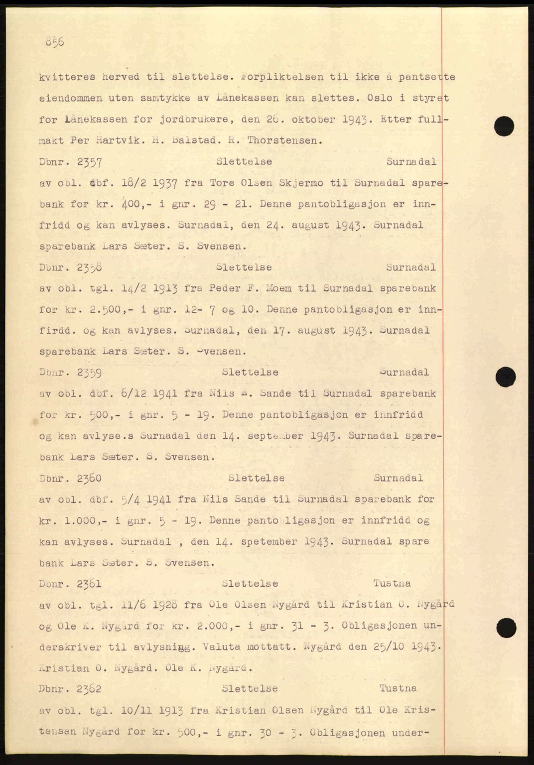 Nordmøre sorenskriveri, AV/SAT-A-4132/1/2/2Ca: Mortgage book no. C81, 1940-1945, Diary no: : 2357/1943