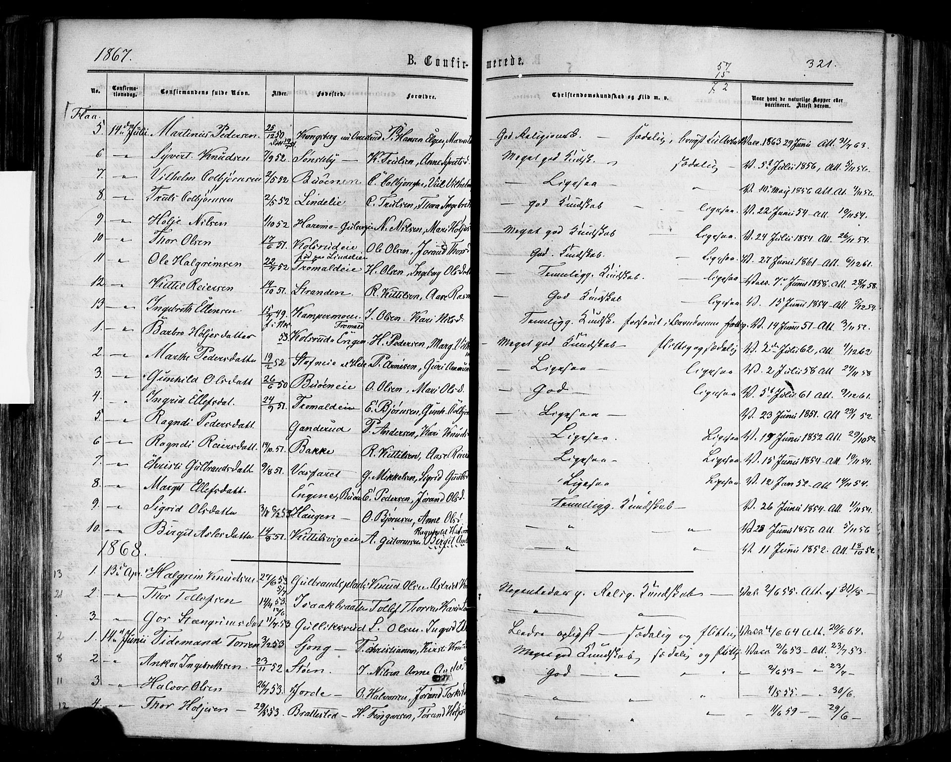 Nes kirkebøker, SAKO/A-236/F/Fa/L0010: Parish register (official) no. 10, 1864-1880, p. 321