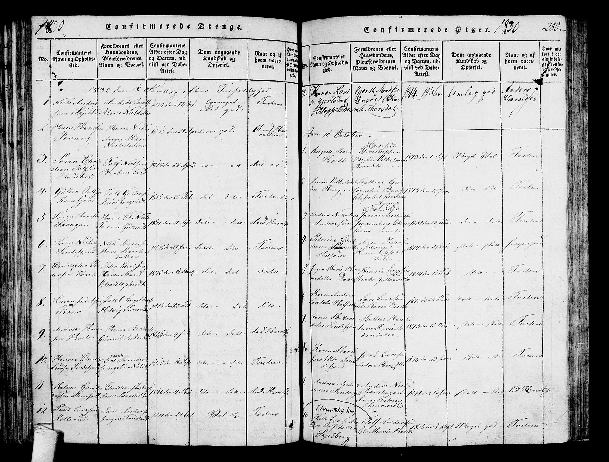 Sandar kirkebøker, SAKO/A-243/F/Fa/L0004: Parish register (official) no. 4, 1814-1832, p. 280