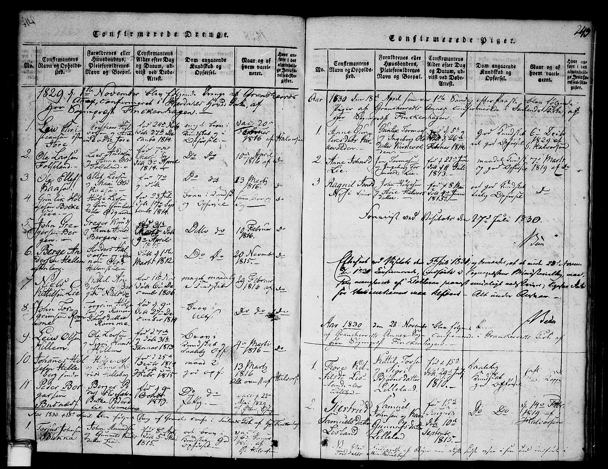 Gransherad kirkebøker, SAKO/A-267/G/Ga/L0001: Parish register (copy) no. I 1, 1815-1842, p. 243
