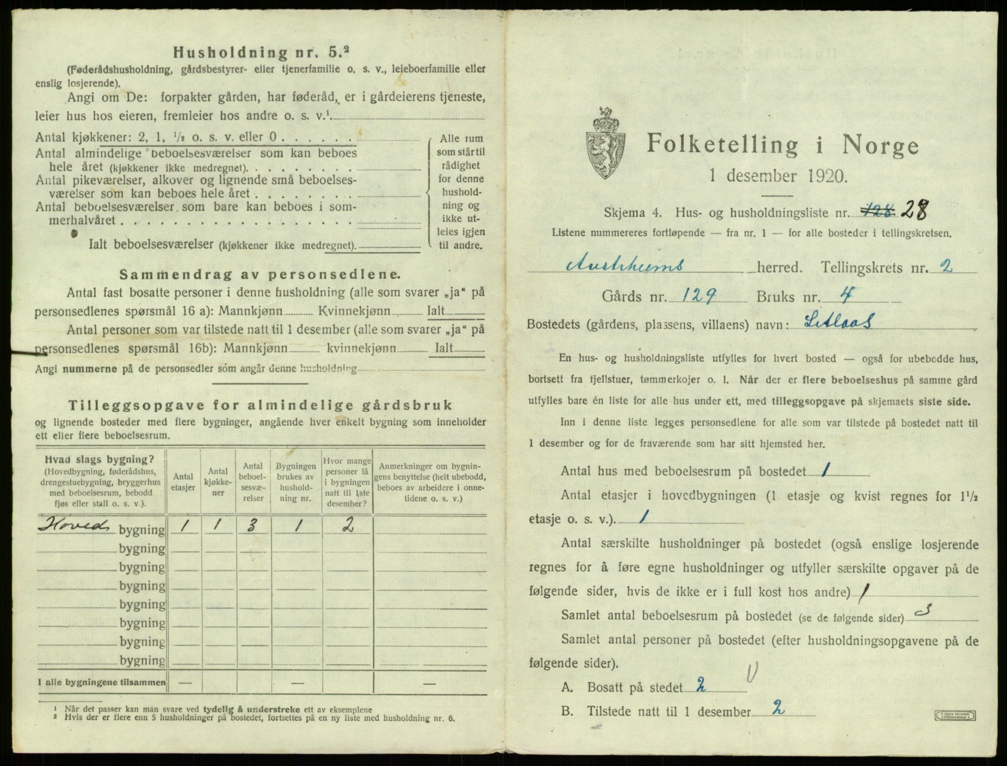 SAB, 1920 census for Austrheim, 1920, p. 164