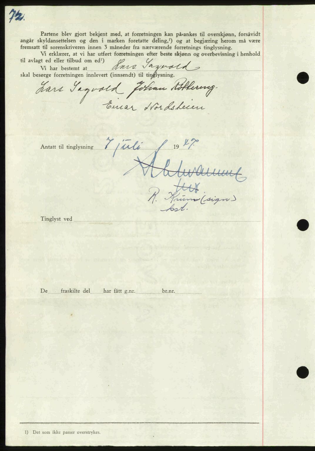 Orkdal sorenskriveri, AV/SAT-A-4169/1/2/2C: Mortgage book no. A, 1947-1947, Diary no: : 835/1947