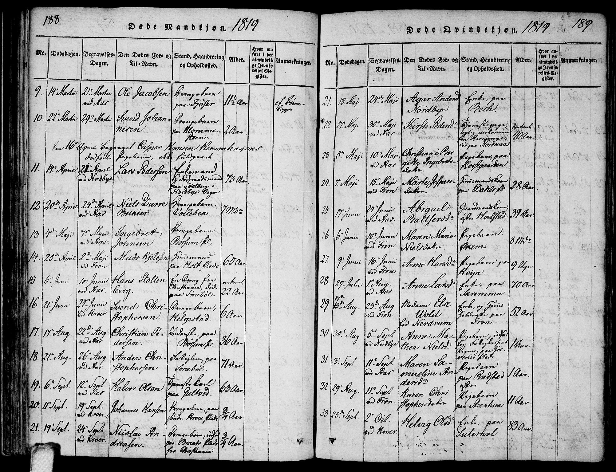 Ås prestekontor Kirkebøker, AV/SAO-A-10894/F/Fa/L0004: Parish register (official) no. I 4, 1818-1826, p. 188-189