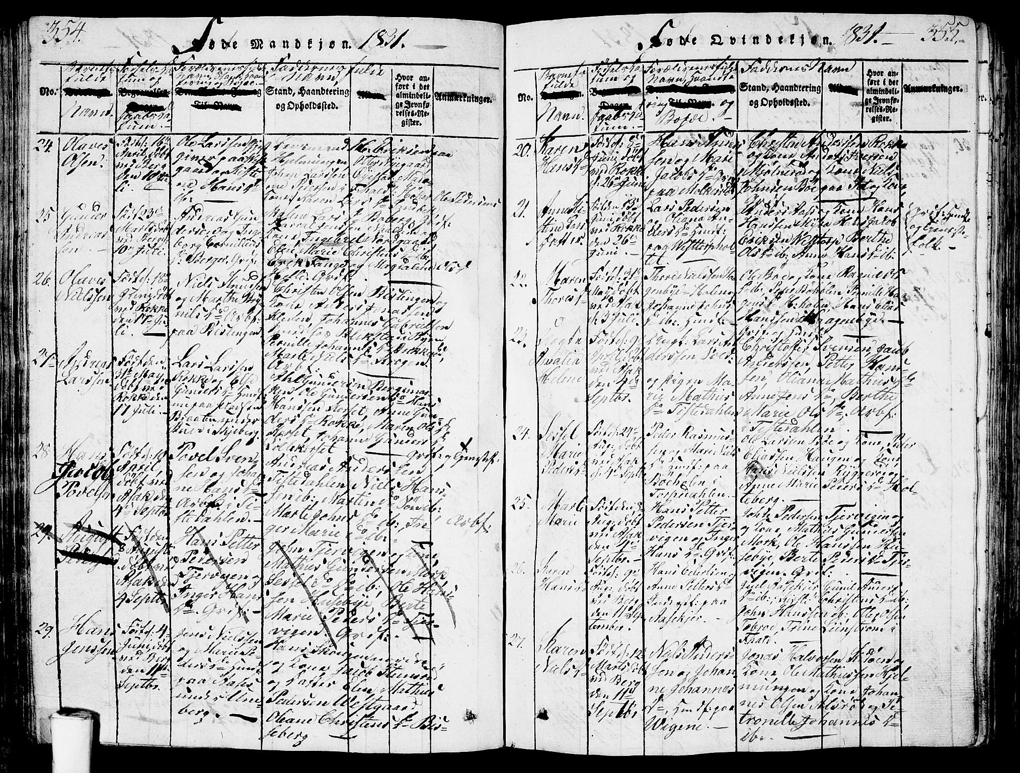 Berg prestekontor Kirkebøker, AV/SAO-A-10902/G/Ga/L0001: Parish register (copy) no. I 1, 1815-1832, p. 354-355