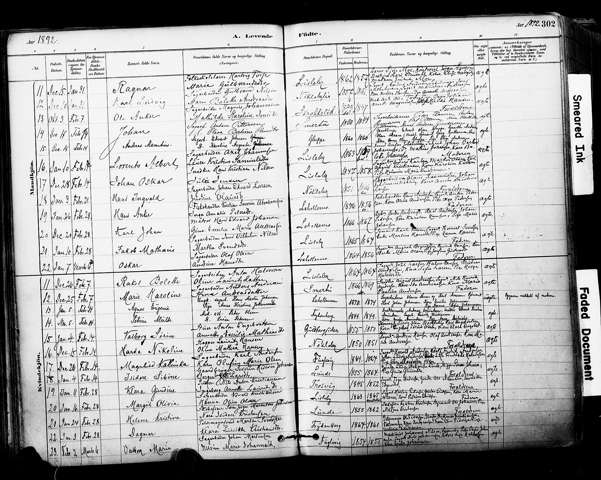 Glemmen prestekontor Kirkebøker, SAO/A-10908/F/Fa/L0011: Parish register (official) no. 11, 1878-1917, p. 302