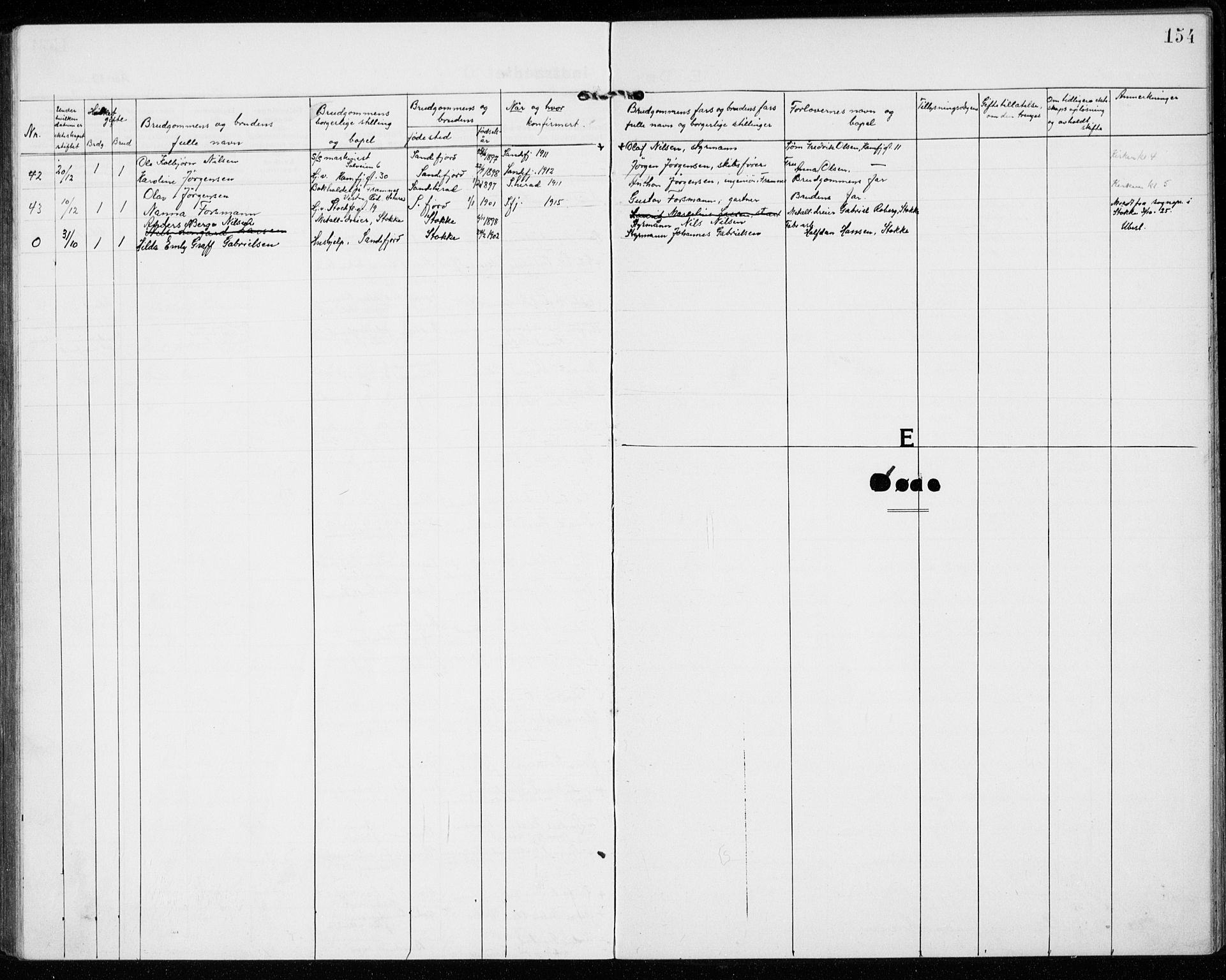 Sandefjord kirkebøker, AV/SAKO-A-315/G/Ga/L0004: Parish register (copy) no. 4, 1920-1931, p. 154