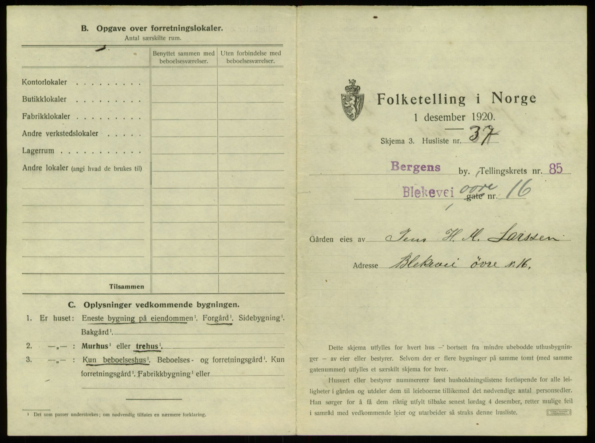 SAB, 1920 census for Bergen, 1920, p. 8140