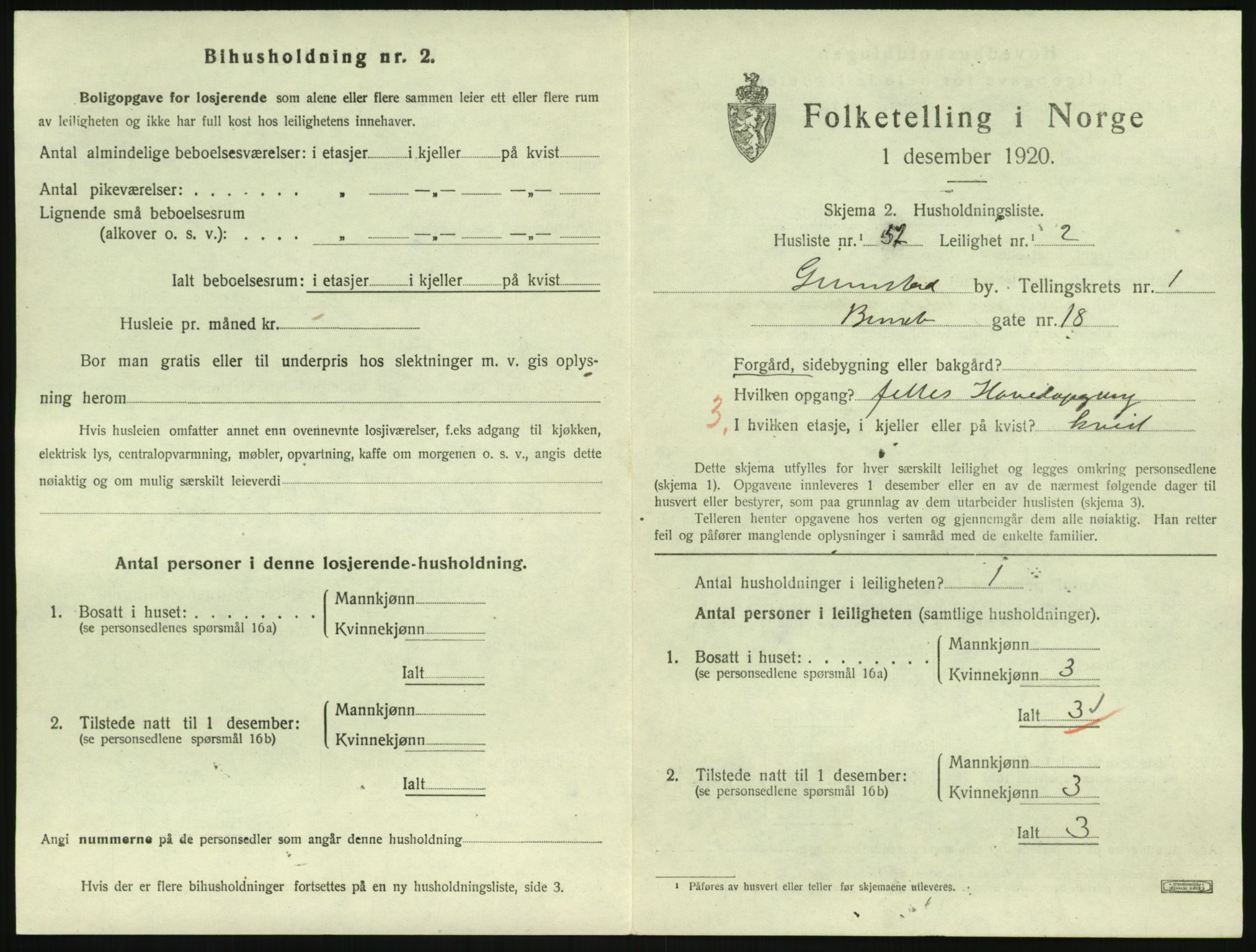 SAK, 1920 census for Grimstad, 1920, p. 1127