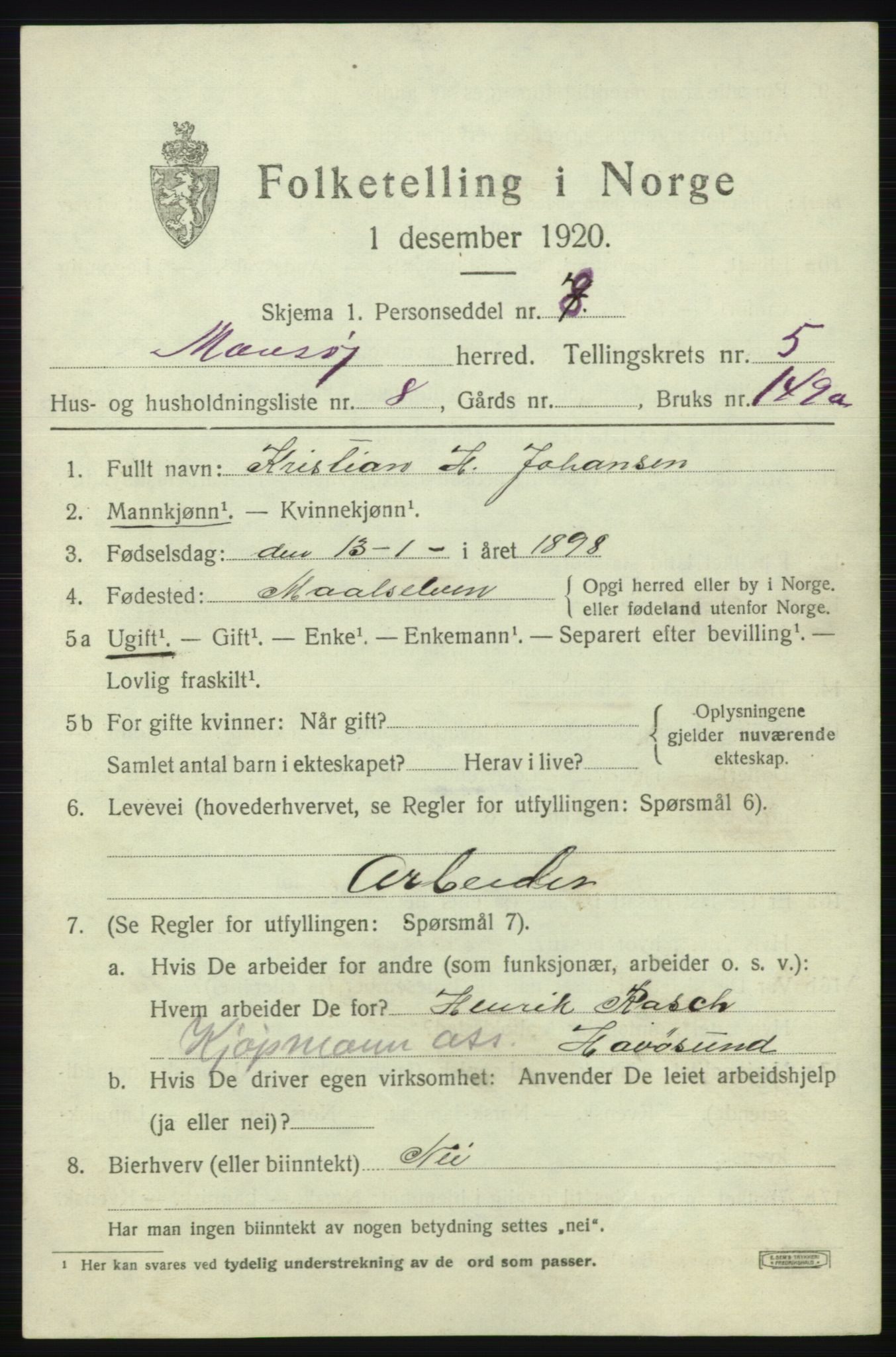 SATØ, 1920 census for Måsøy, 1920, p. 2426