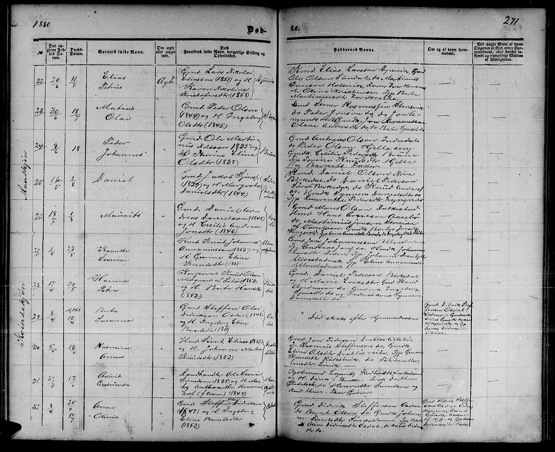 Ministerialprotokoller, klokkerbøker og fødselsregistre - Møre og Romsdal, AV/SAT-A-1454/511/L0157: Parish register (copy) no. 511C03, 1864-1884, p. 271