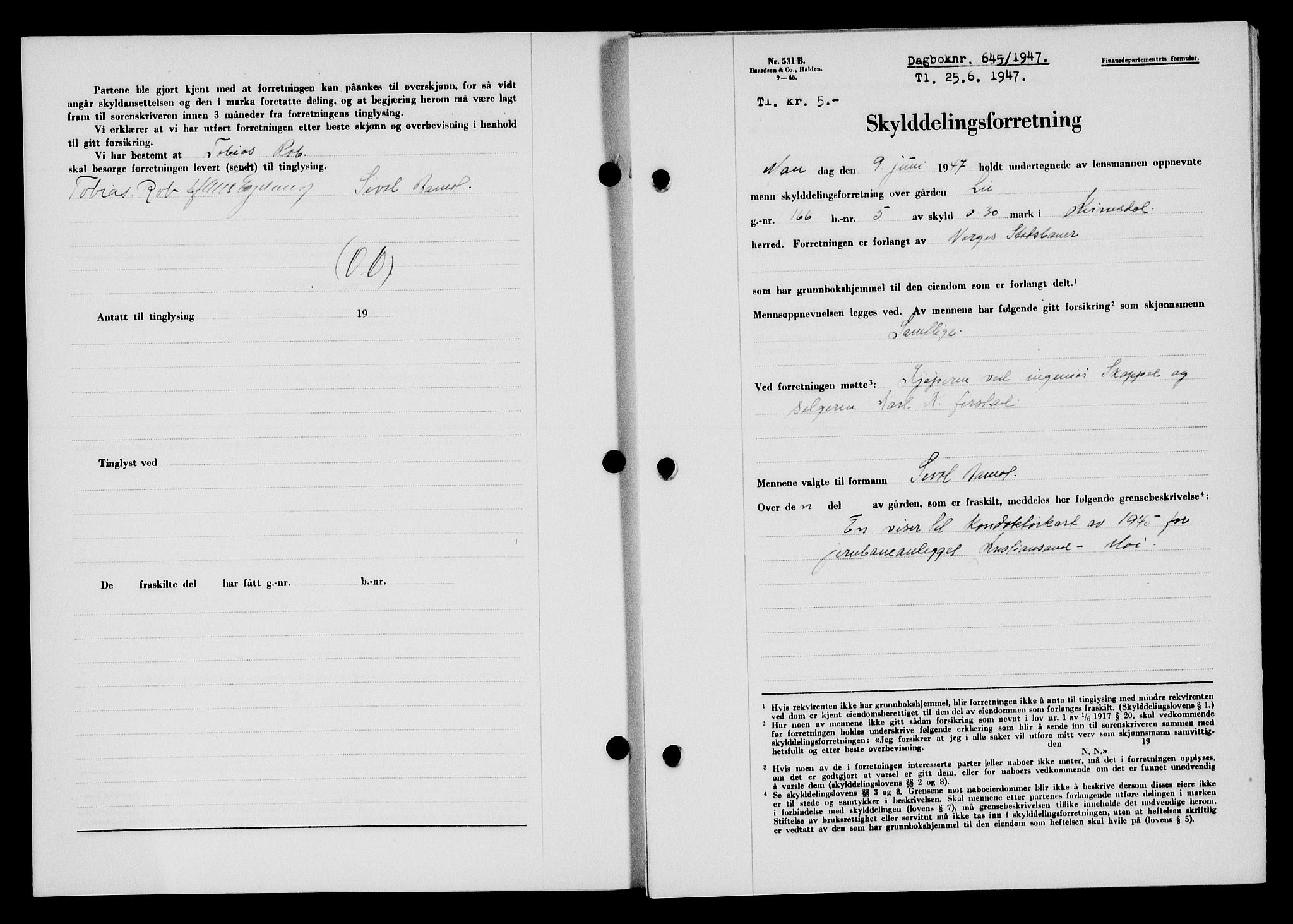 Flekkefjord sorenskriveri, SAK/1221-0001/G/Gb/Gba/L0062: Mortgage book no. A-10, 1947-1947, Diary no: : 645/1947