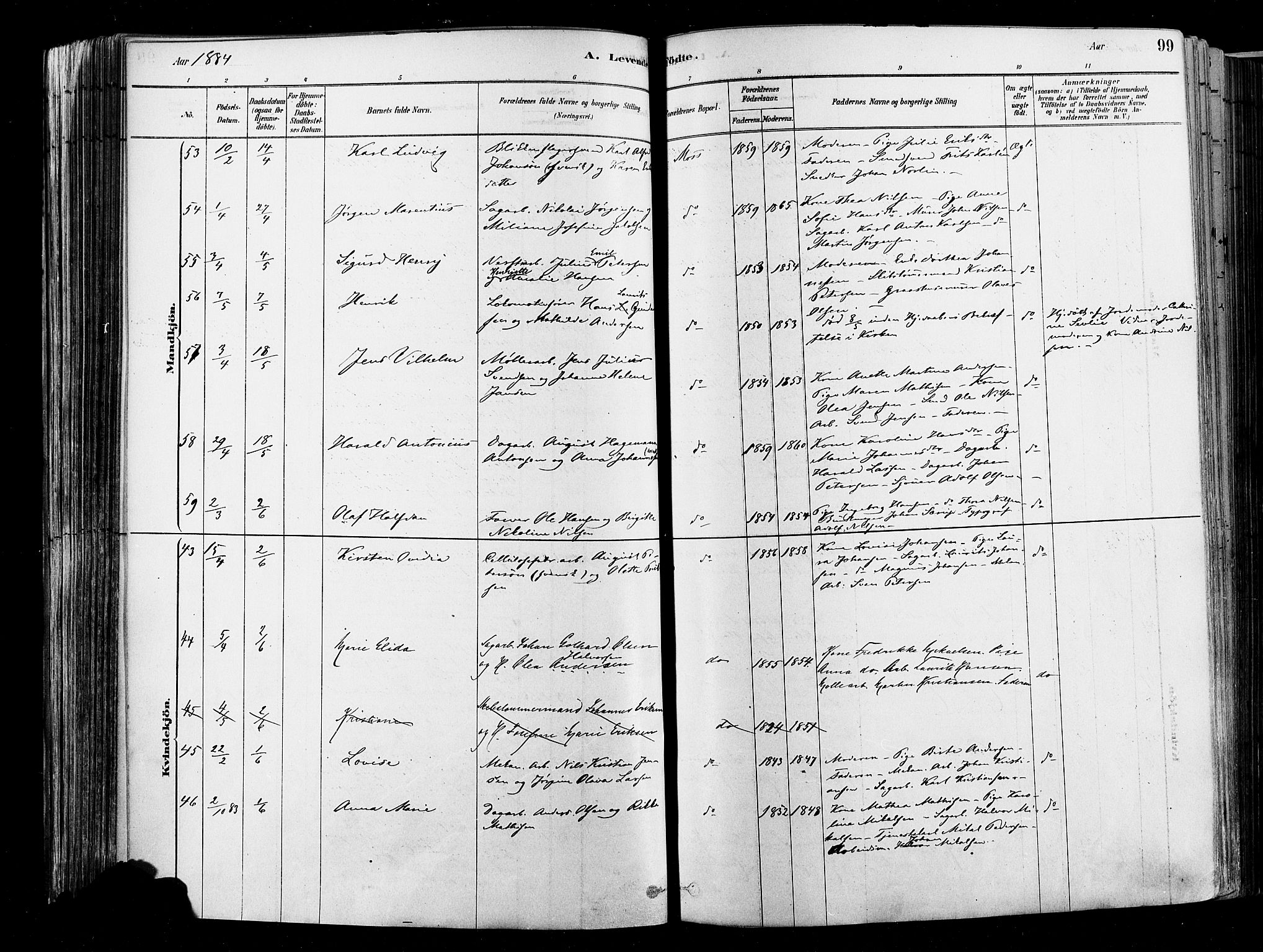Moss prestekontor Kirkebøker, AV/SAO-A-2003/F/Fb/L0001: Parish register (official) no. II 1, 1878-1886, p. 99