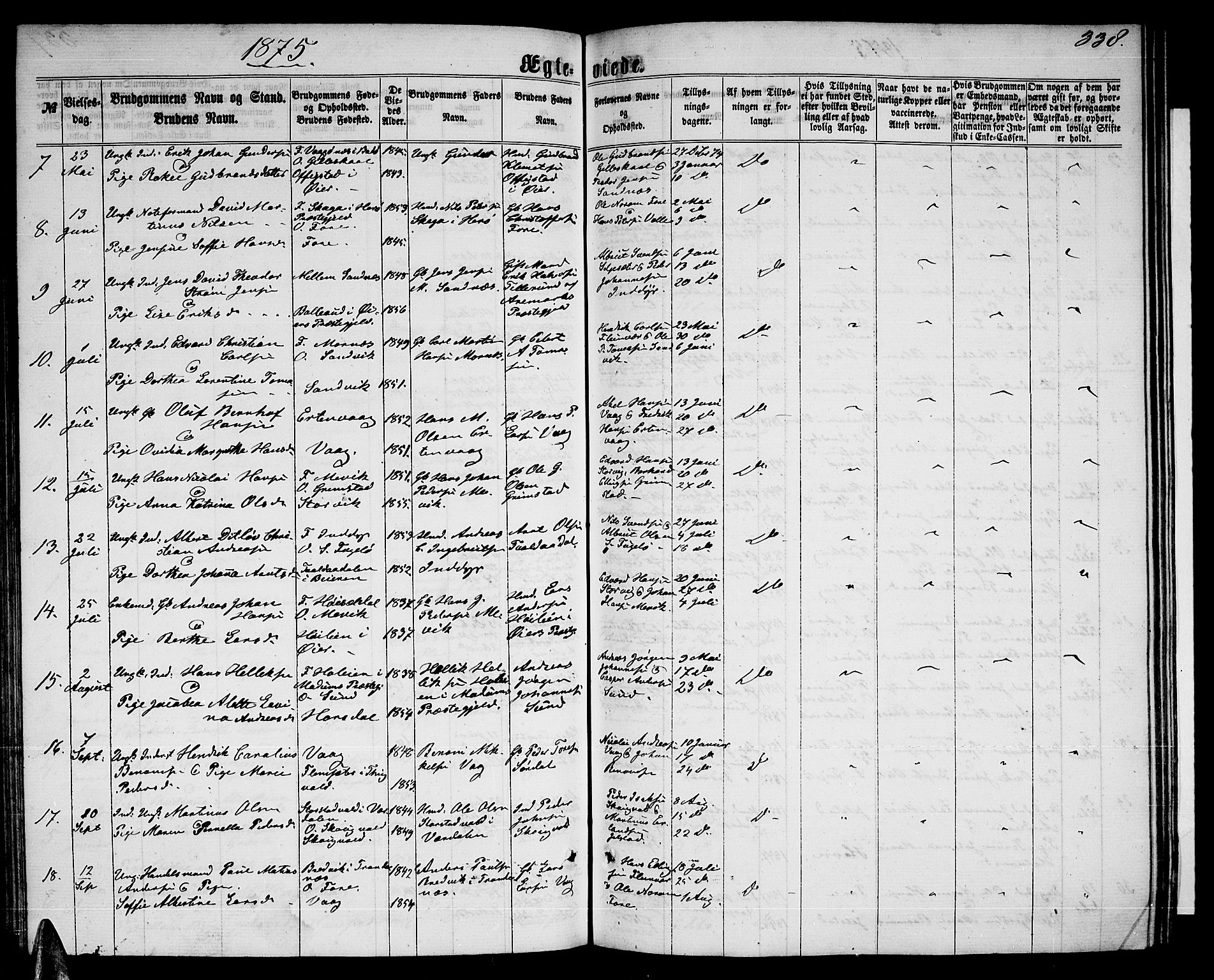 Ministerialprotokoller, klokkerbøker og fødselsregistre - Nordland, AV/SAT-A-1459/805/L0107: Parish register (copy) no. 805C03, 1862-1885, p. 338