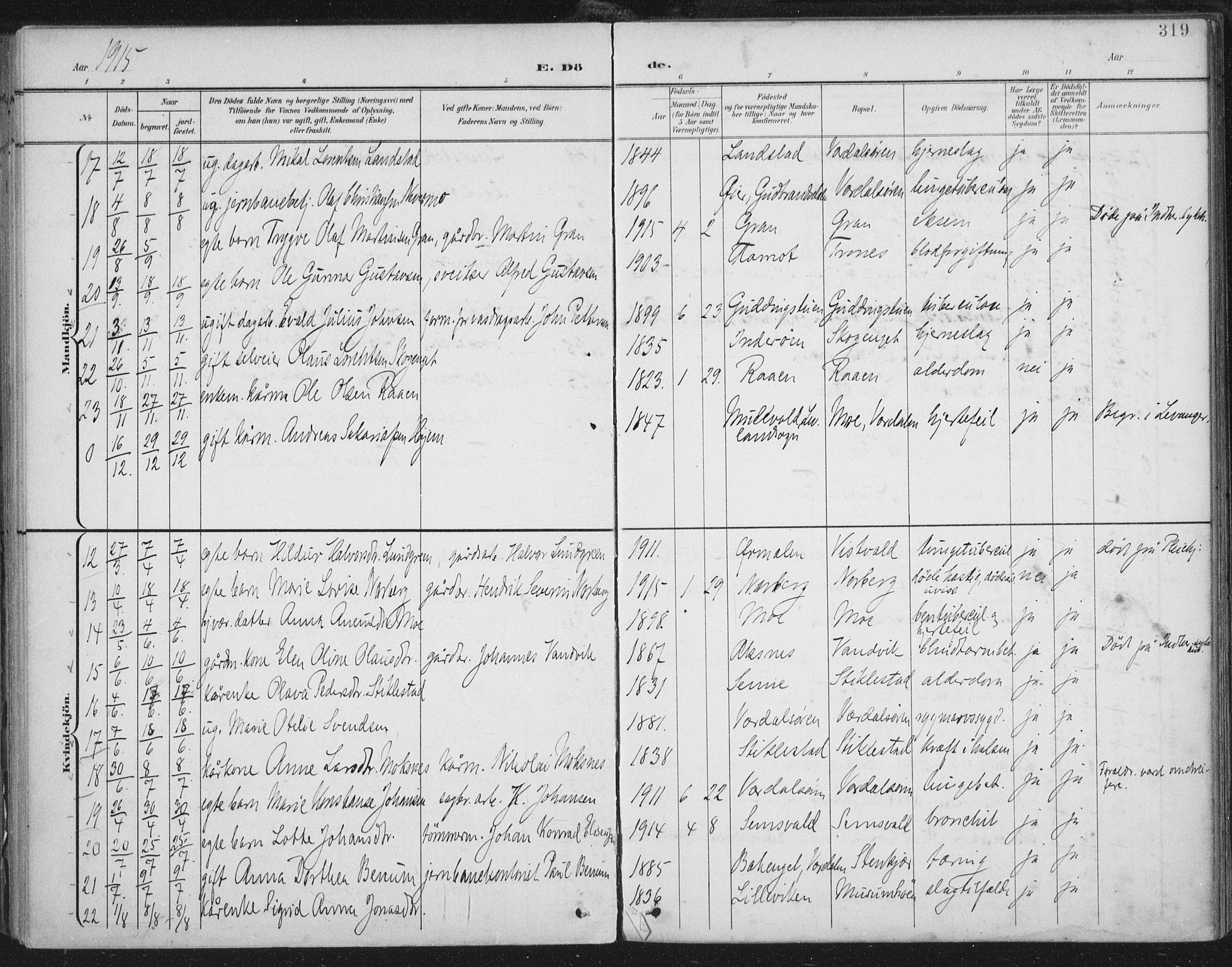 Ministerialprotokoller, klokkerbøker og fødselsregistre - Nord-Trøndelag, SAT/A-1458/723/L0246: Parish register (official) no. 723A15, 1900-1917, p. 319