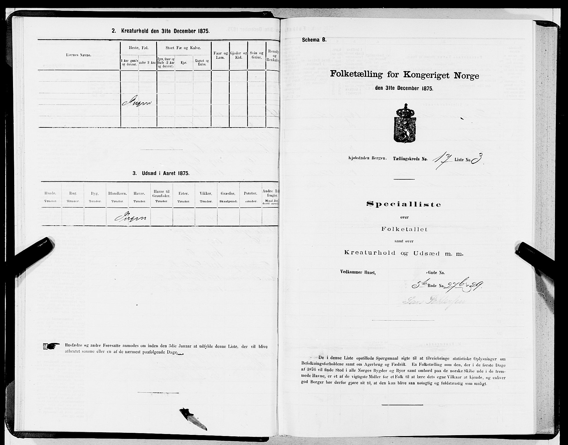 SAB, 1875 census for 1301 Bergen, 1875, p. 851