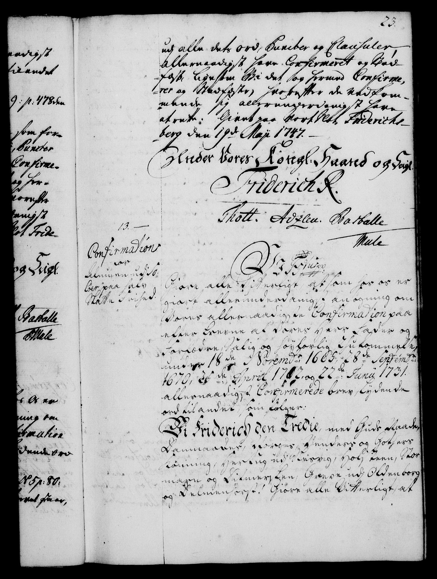 Rentekammeret, Kammerkanselliet, RA/EA-3111/G/Gg/Ggc/Ggca/L0001: Norsk konfirmasjonsekspedisjonsprotokoll med register (merket RK 53.23), 1746-1750, p. 23