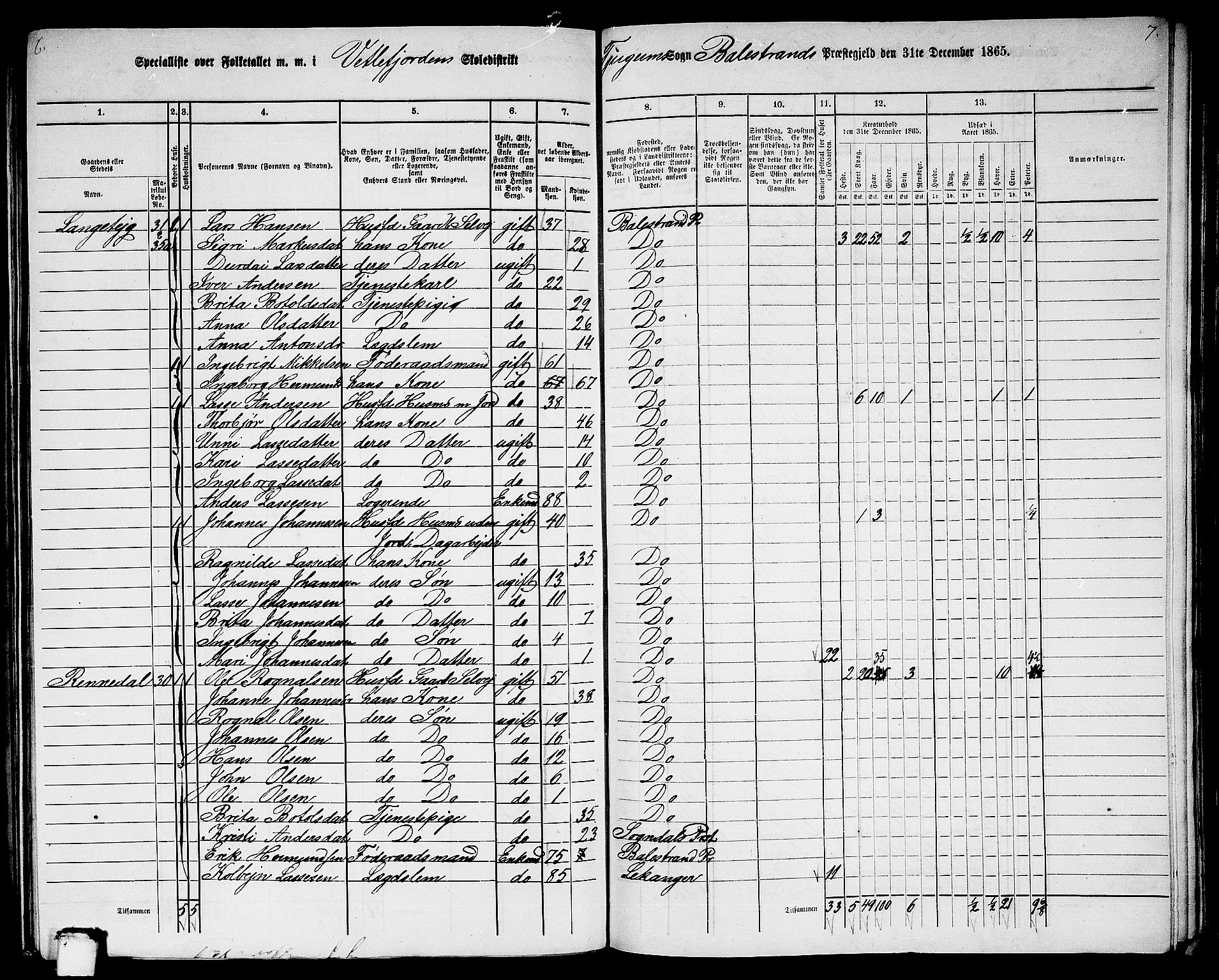 RA, 1865 census for Balestrand, 1865, p. 40