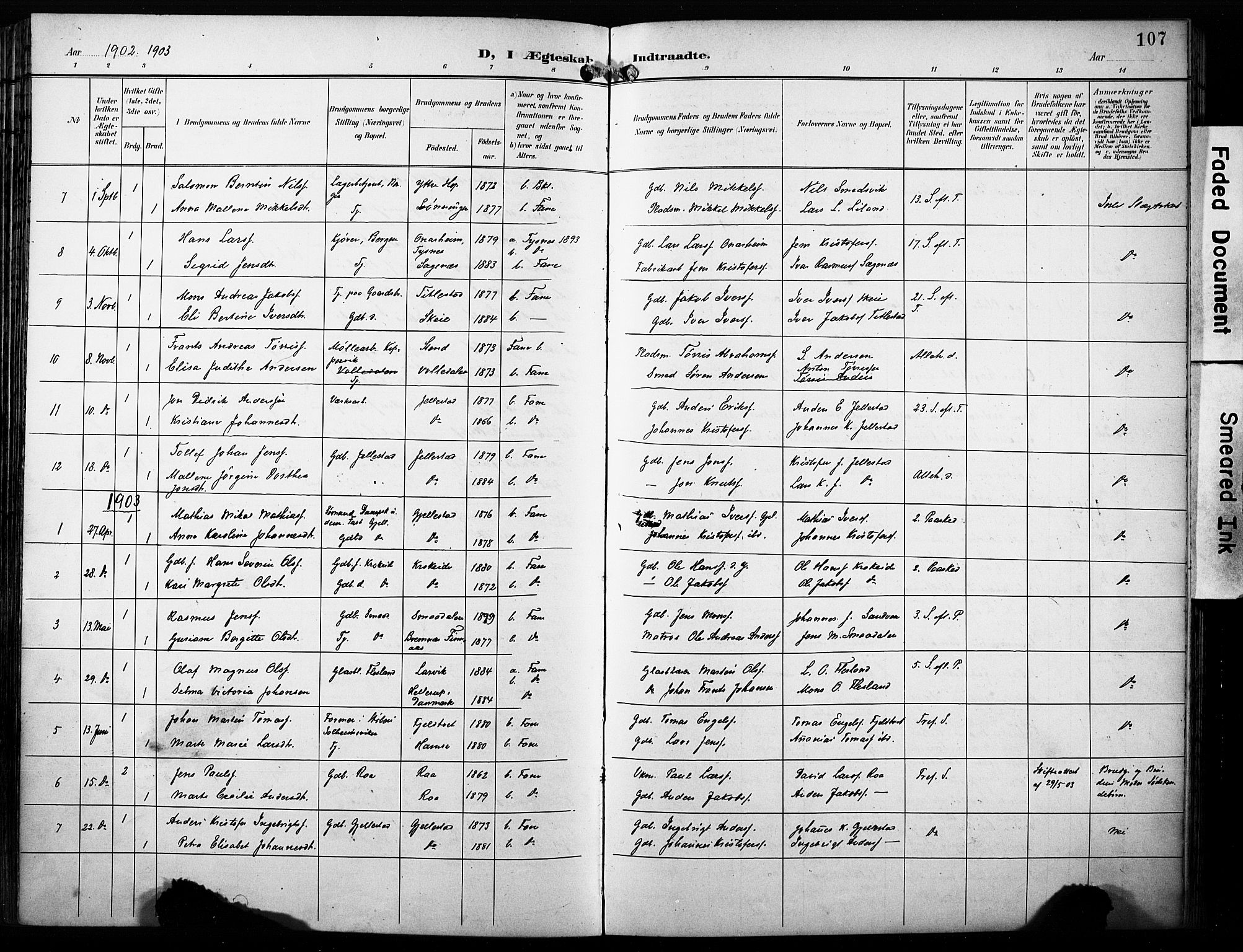 Fana Sokneprestembete, SAB/A-75101/H/Haa/Haab/L0003: Parish register (official) no. B 3, 1898-1907, p. 107