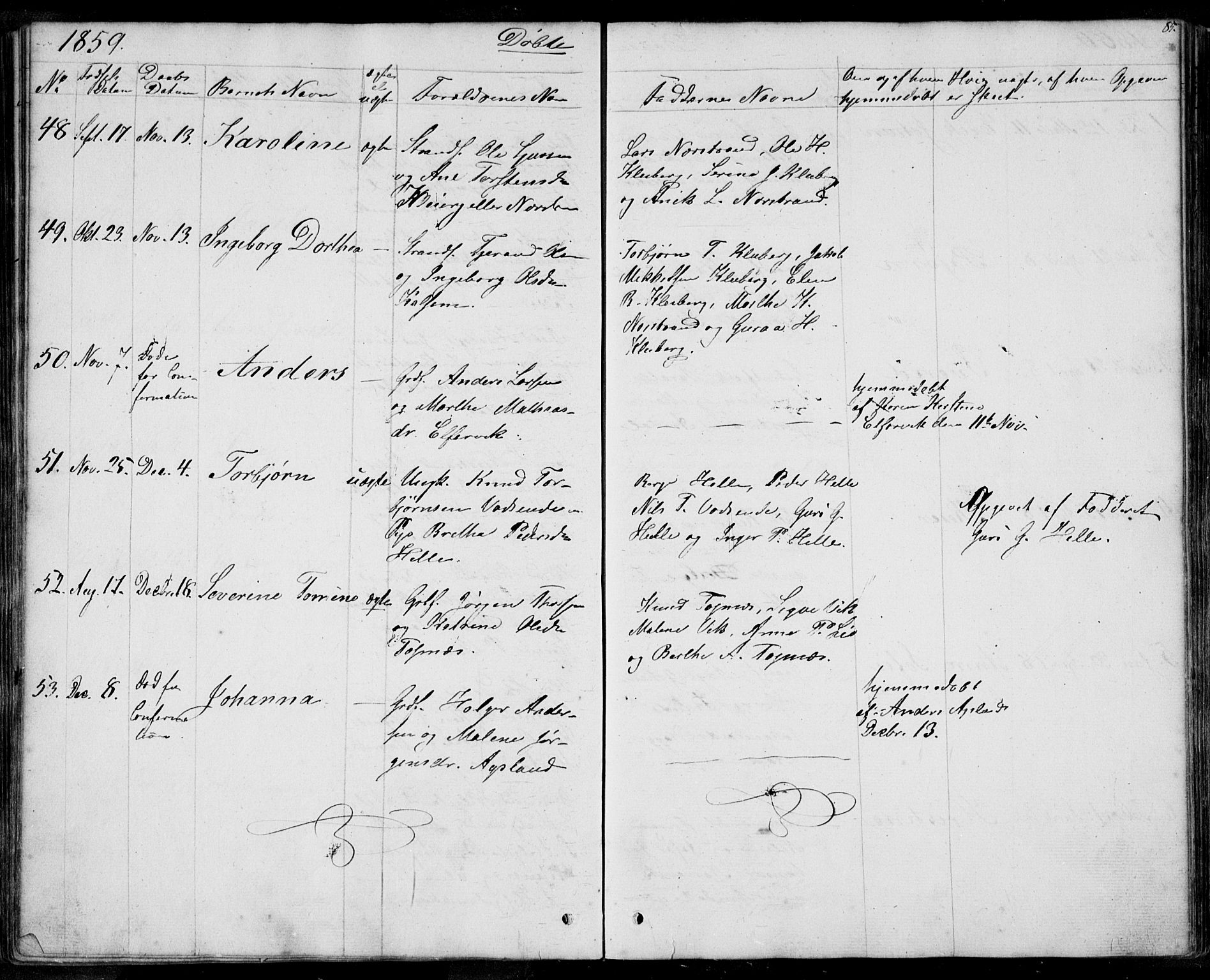 Nedstrand sokneprestkontor, SAST/A-101841/01/IV: Parish register (official) no. A 8, 1839-1860, p. 85